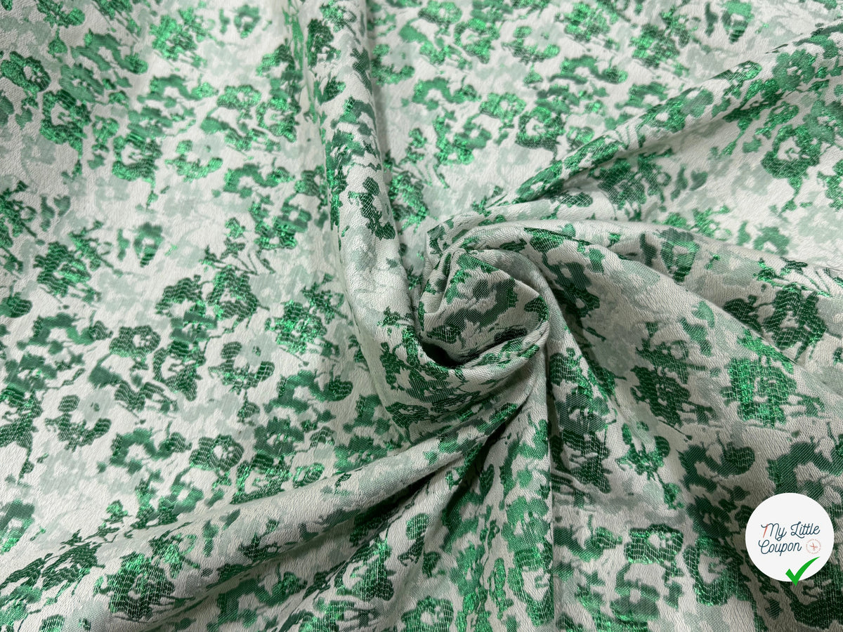JACQUARD PREMIUM MOTIFS FLORAUX VERT FOND ÉCRU - My Little Coupon