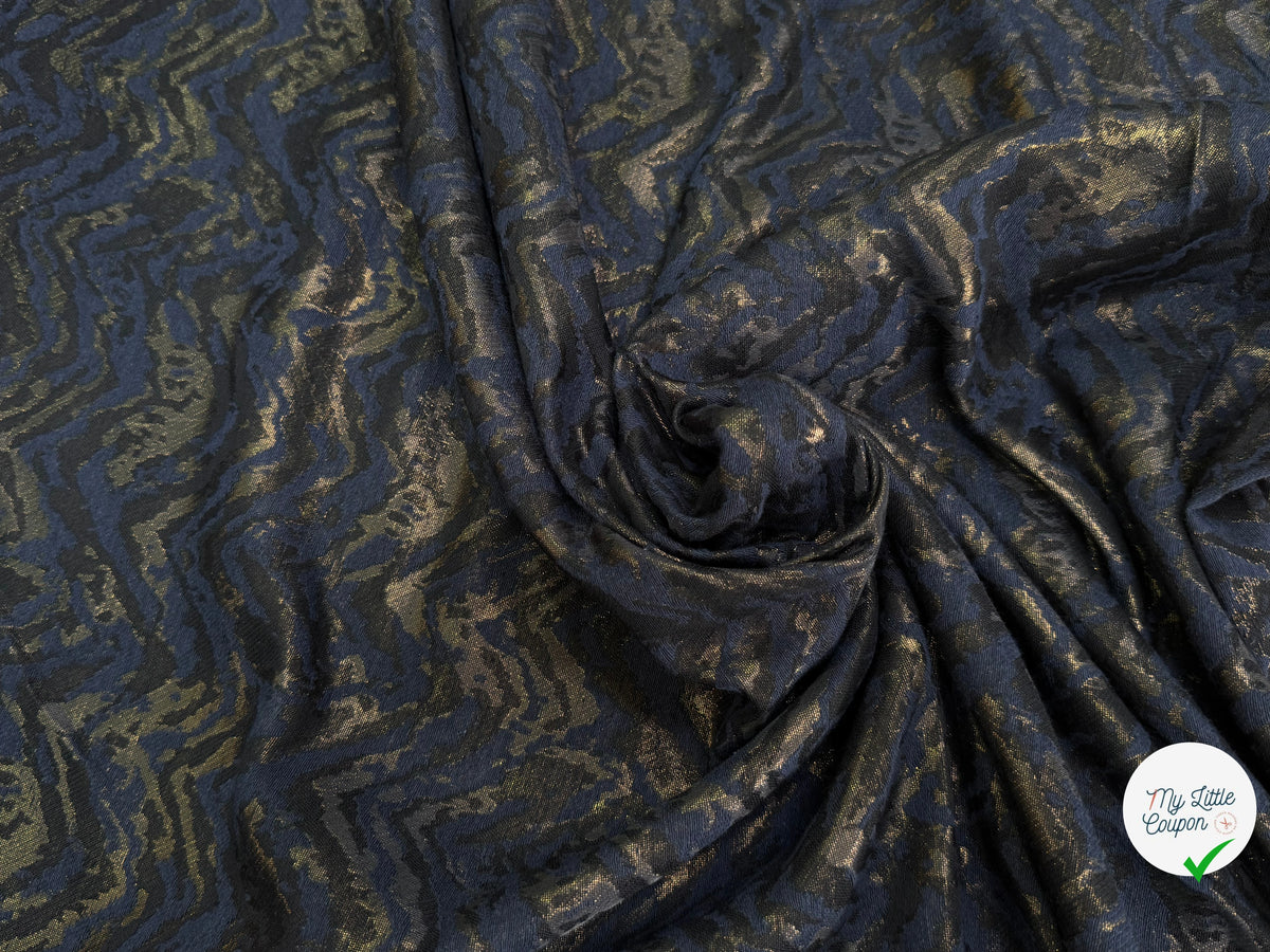 JACQUARD SATINÉ MÉTALLISÉ ZIGZAG SERPENTIN OR ET MARINE ULTRA BEAU - My Little Coupon