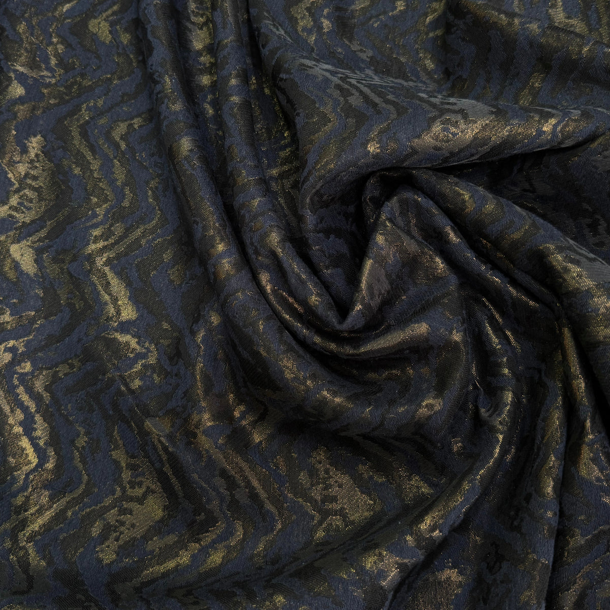 JACQUARD SATINÉ MÉTALLISÉ ZIGZAG SERPENTIN OR ET MARINE ULTRA BEAU - My Little Coupon