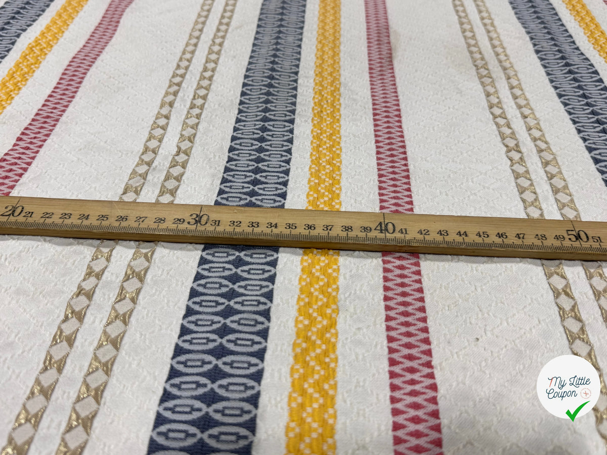 JACQUARD SERGÉ LÉGÈREMENT STRETCH MOTIF GÉOMÉTRIQUE GROSSES RAYURES MULTICOLORE - My Little Coupon