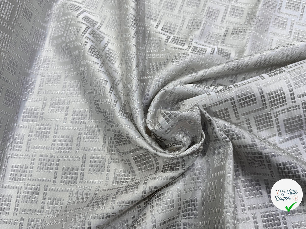 JACQUARD TISSÉ MOTIFS GÉOMÉTRIQUES BLEU GRIS LAVANDE - My Little Coupon