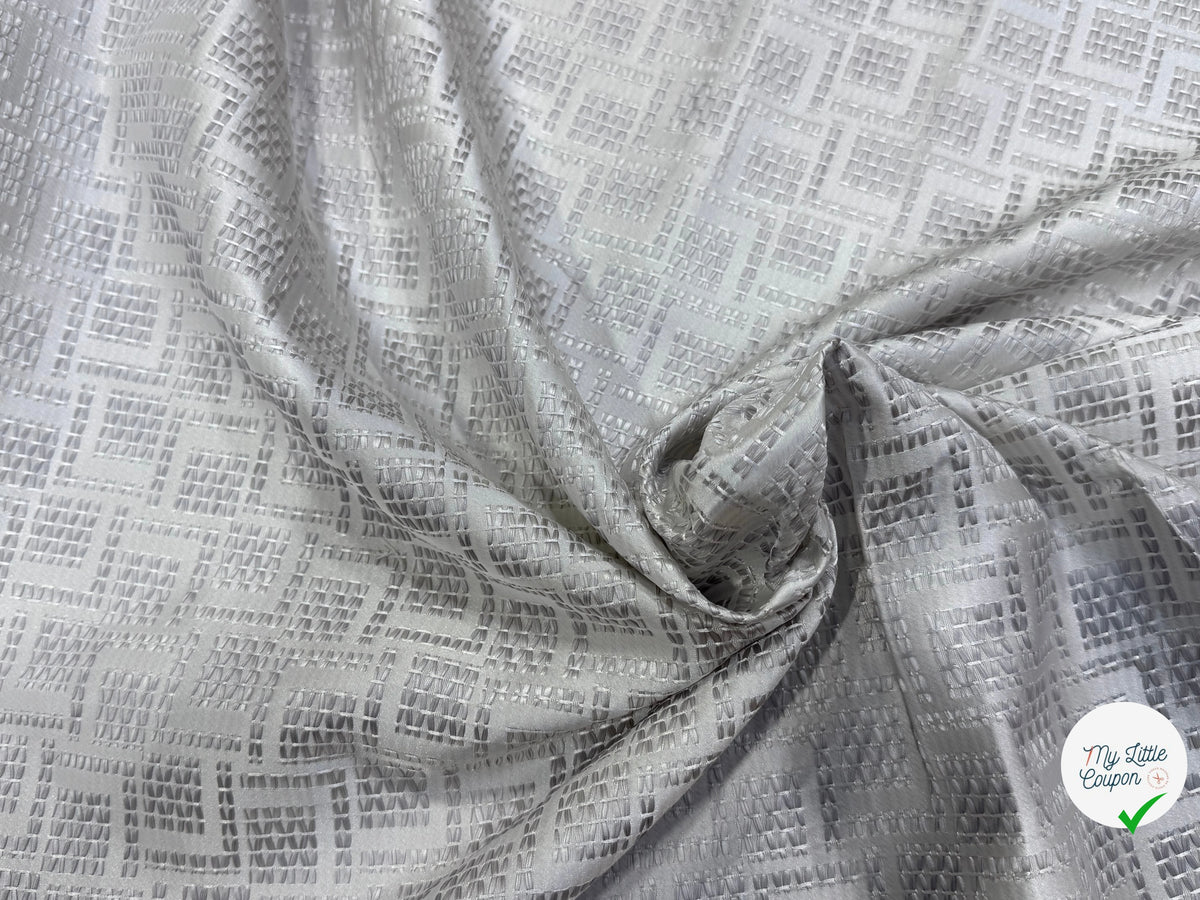 JACQUARD TISSÉ MOTIFS GÉOMÉTRIQUES BLEU GRIS LAVANDE - My Little Coupon