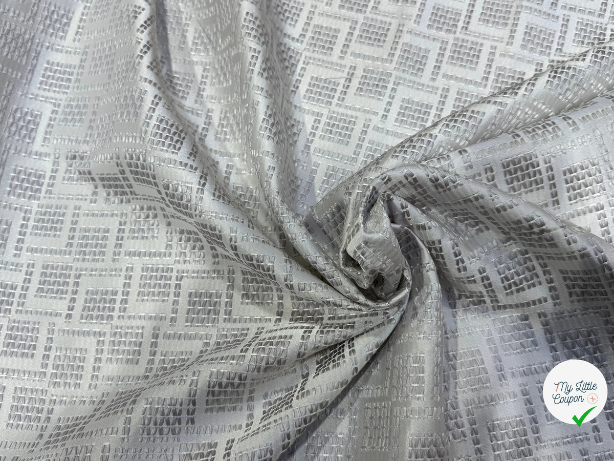 JACQUARD TISSÉ MOTIFS GÉOMÉTRIQUES BLEU GRIS LAVANDE - My Little Coupon