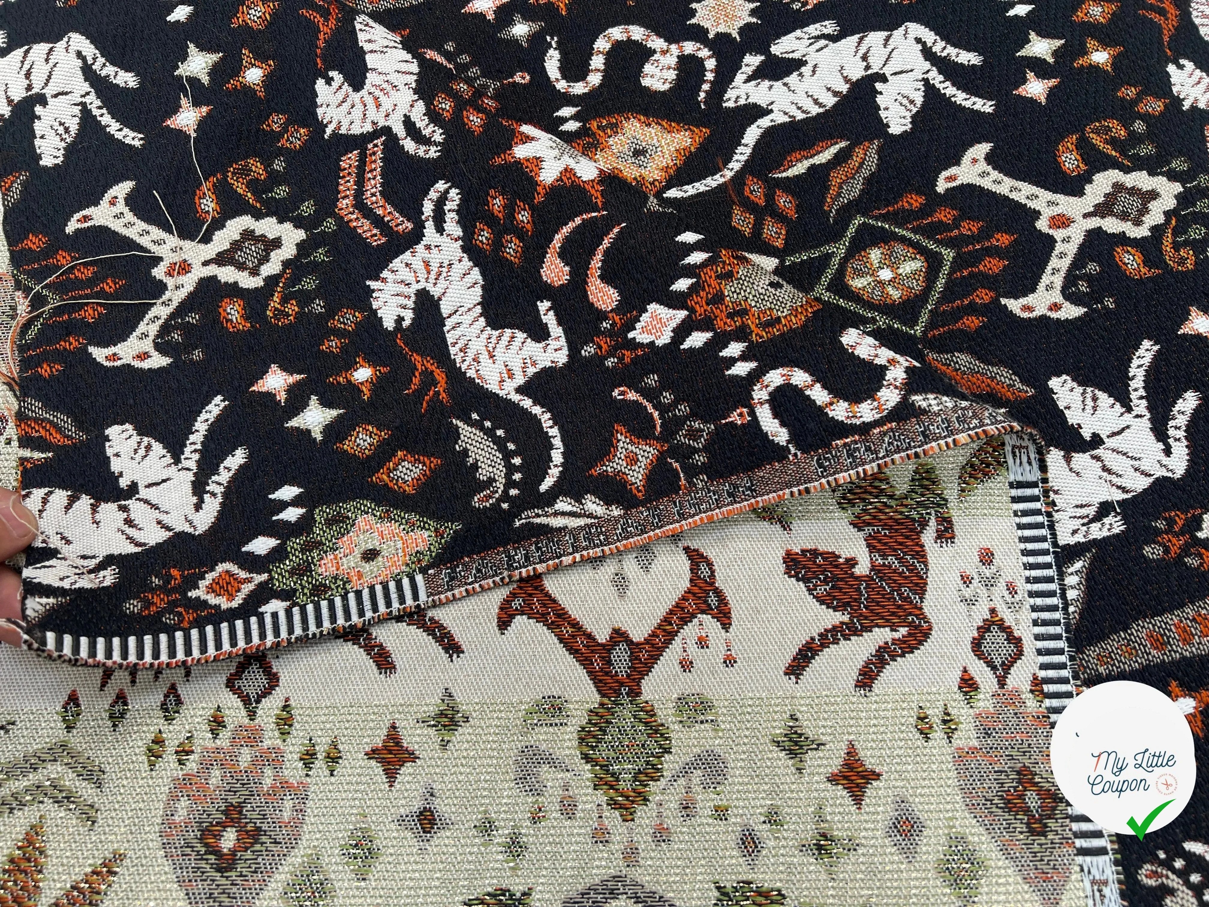 JACQUARD TISSÉ TEINT TIBET ALLOVER NOIR ORANGE - My Little Coupon