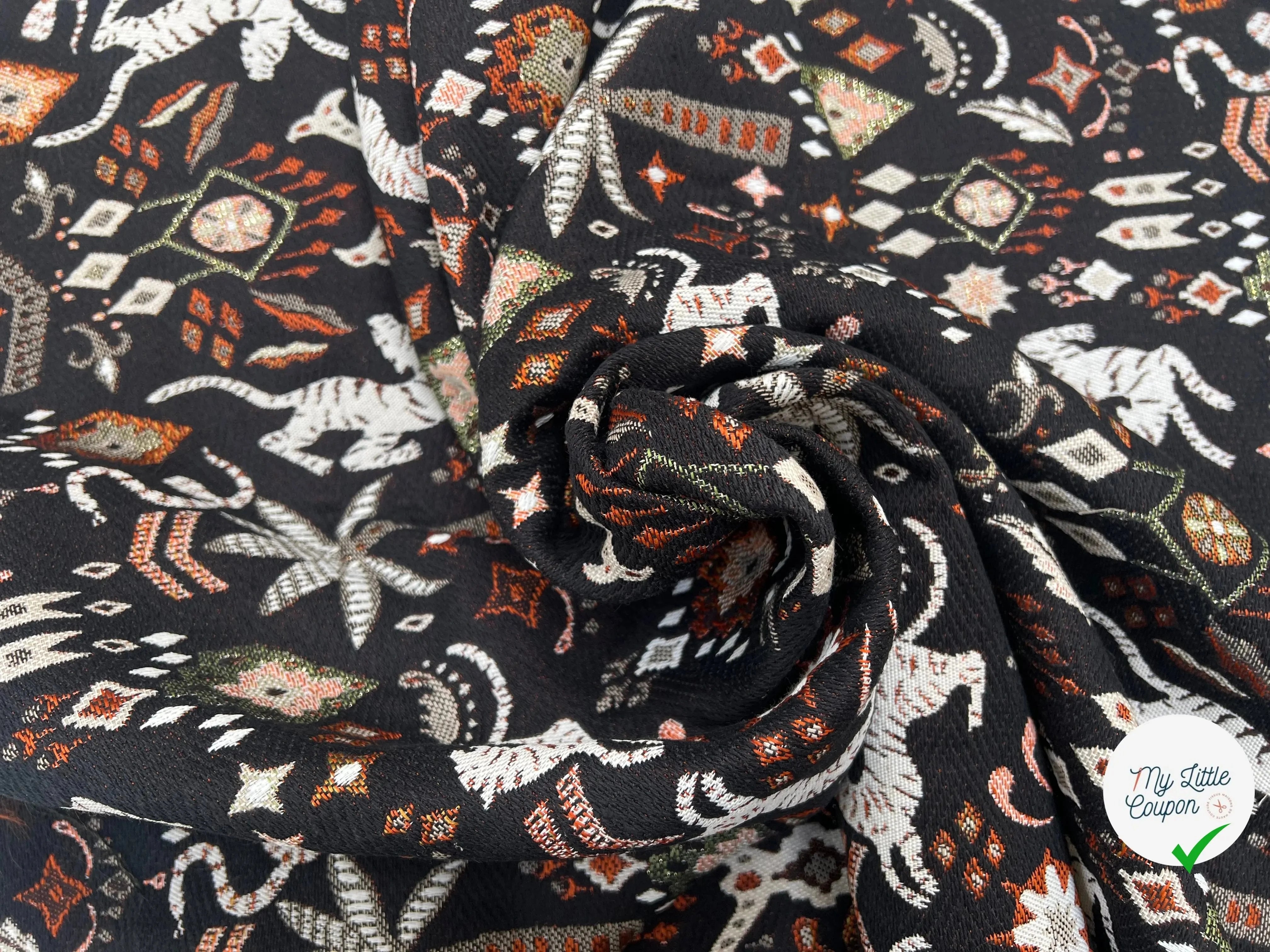 JACQUARD TISSÉ TEINT TIBET ALLOVER NOIR ORANGE - My Little Coupon