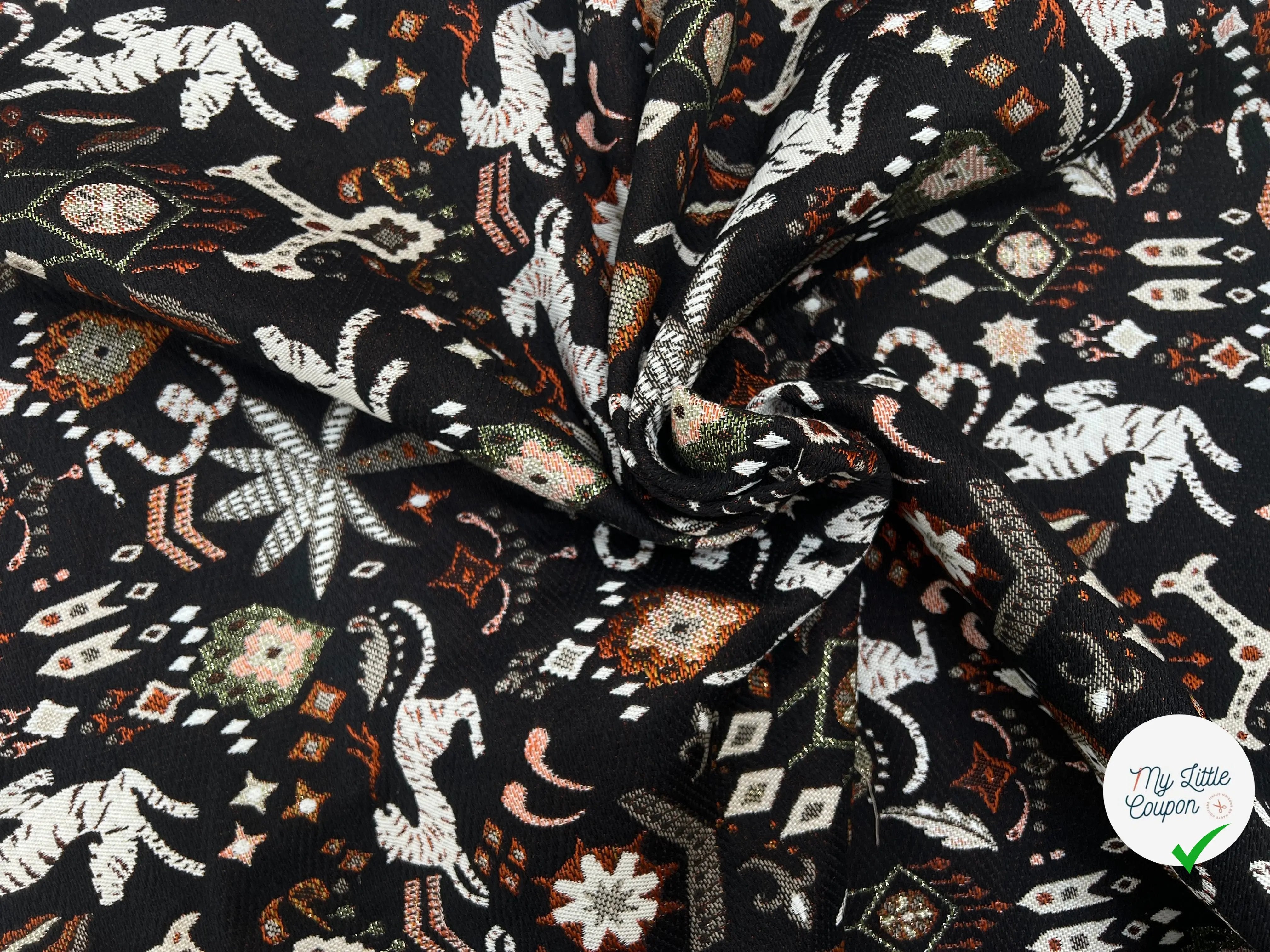 JACQUARD TISSÉ TEINT TIBET ALLOVER NOIR ORANGE - My Little Coupon