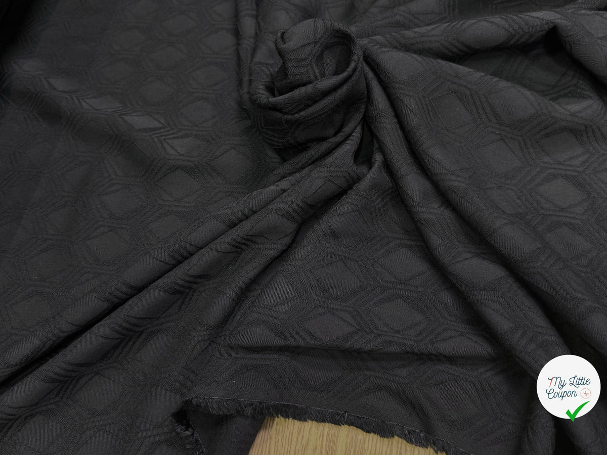Tissu jacquard viscose laine géométrique noir