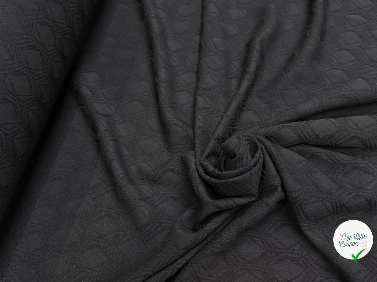 Tissu jacquard viscose laine géométrique noir - texture en gros plan