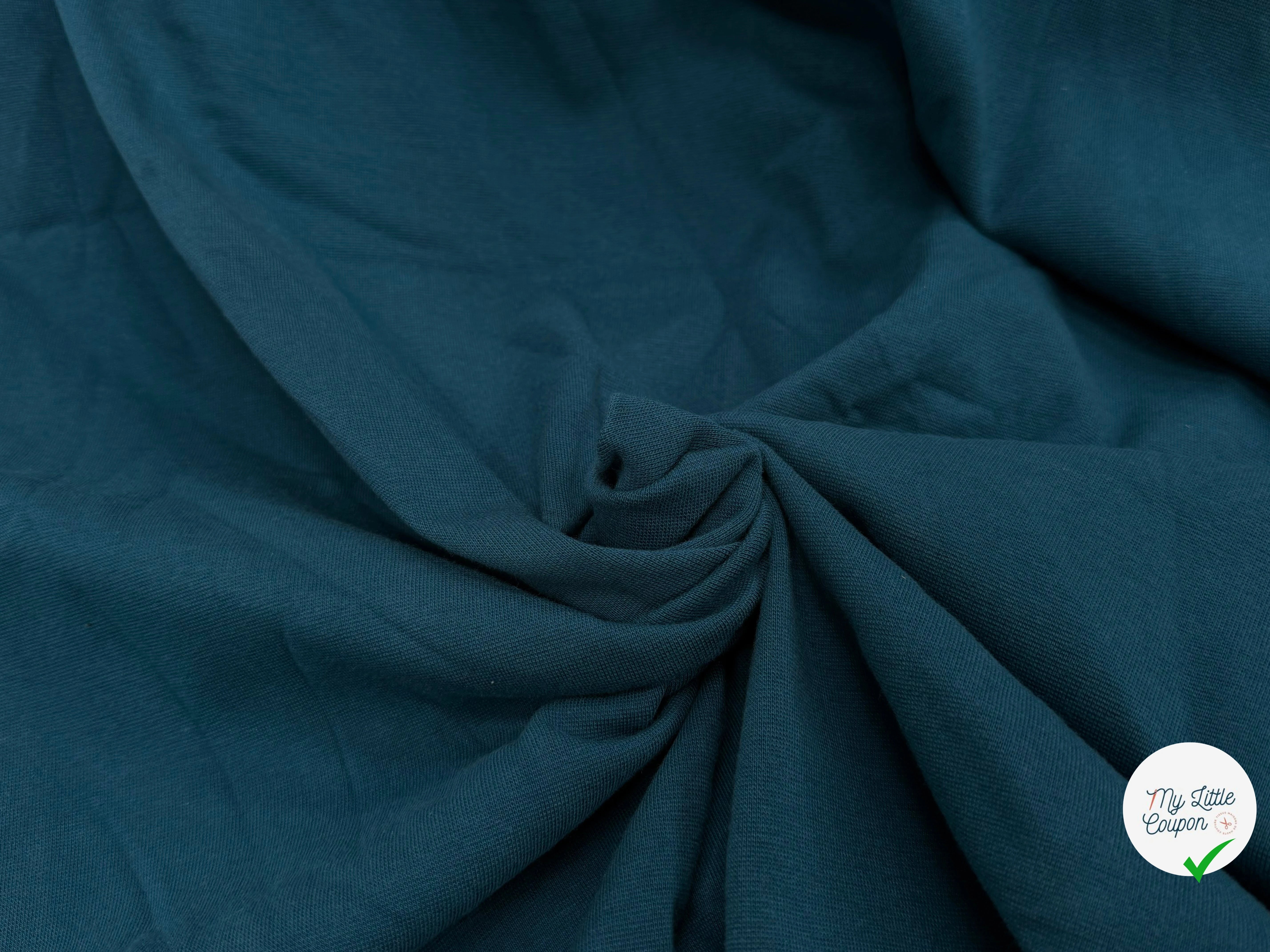 JERSEY COTON 2% ÉLASTHANNE TUBULAIRE 70CM CÔTE 1X1 BLEU CANARD - My Little Coupon