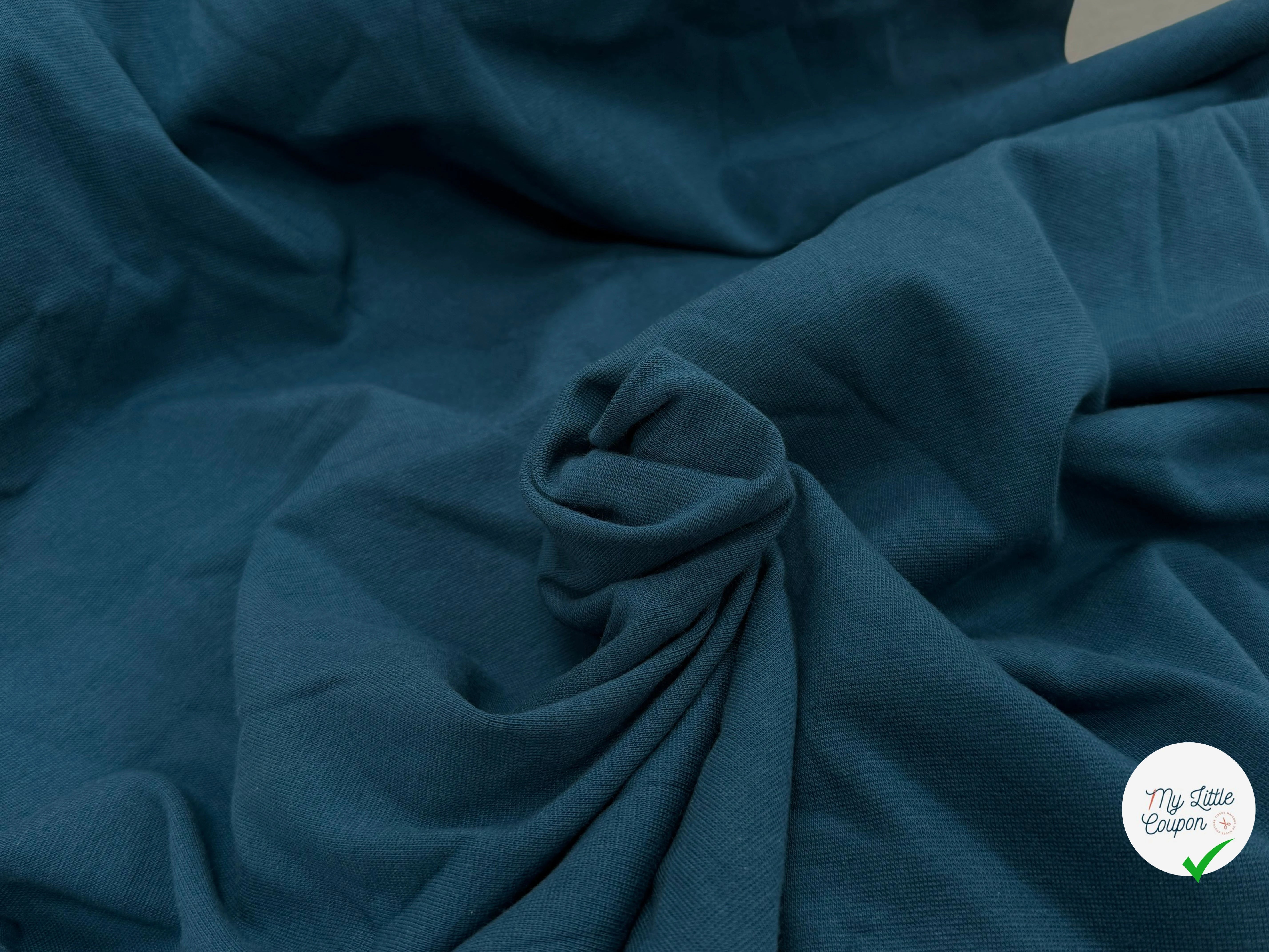 JERSEY COTON 2% ÉLASTHANNE TUBULAIRE 70CM CÔTE 1X1 BLEU CANARD - My Little Coupon