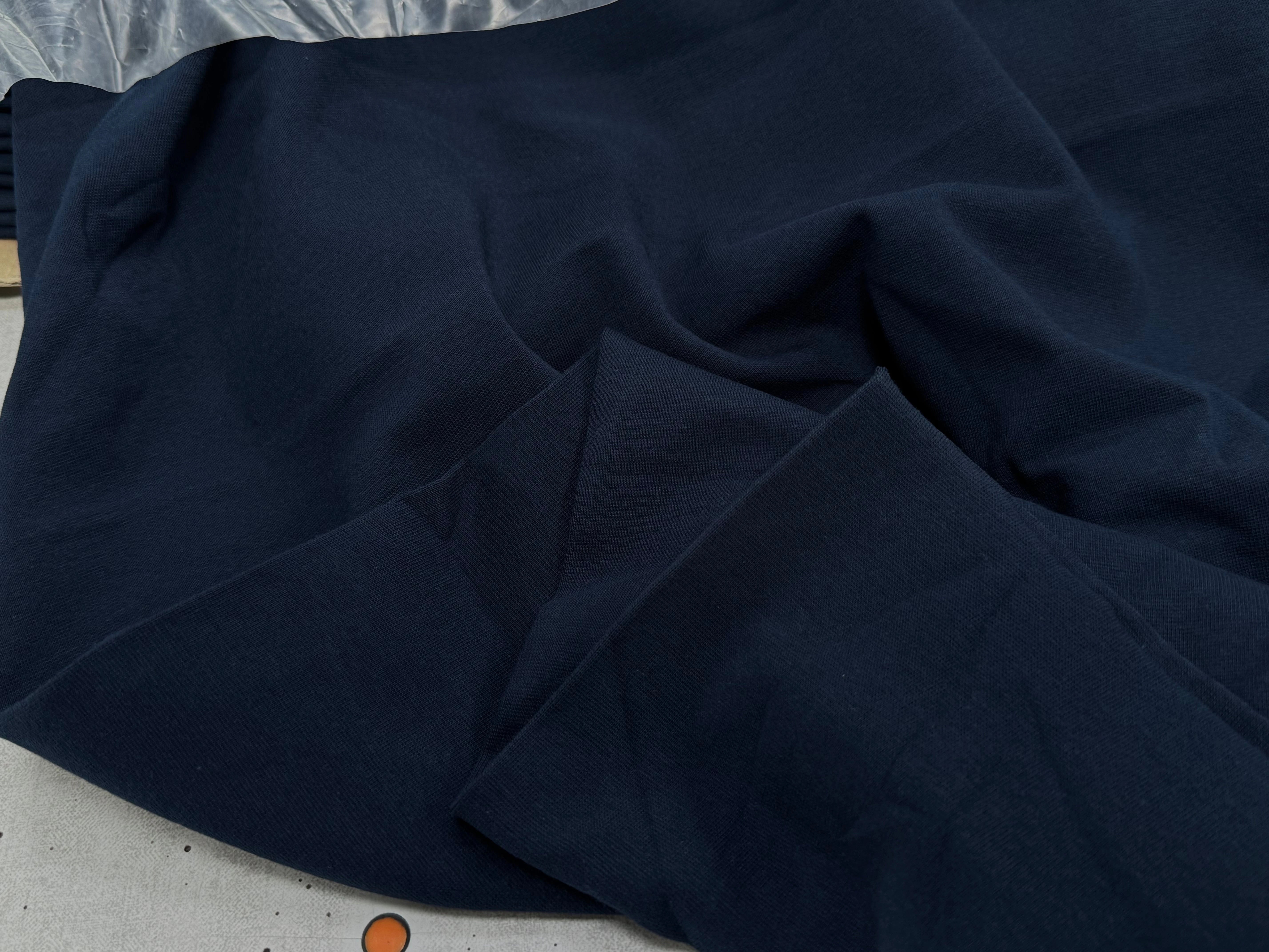 JERSEY COTON 2% ÉLASTHANNE TUBULAIRE 70CM CÔTE 1X1 BLEU ESSENTIEL - My Little Coupon