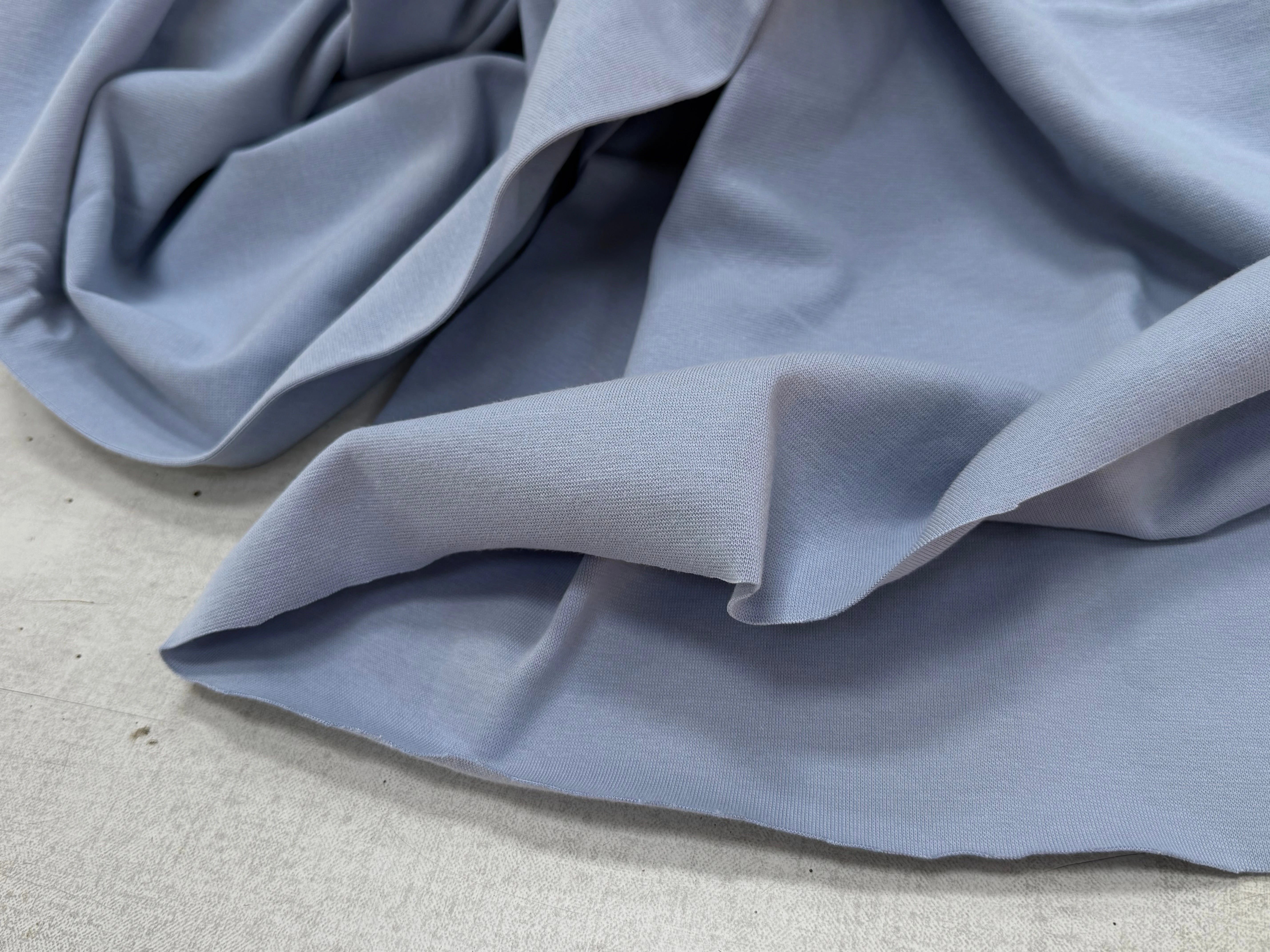 JERSEY COTON 2% ÉLASTHANNE TUBULAIRE 70CM CÔTE 1X1 BLUE BLIZZARD - My Little Coupon