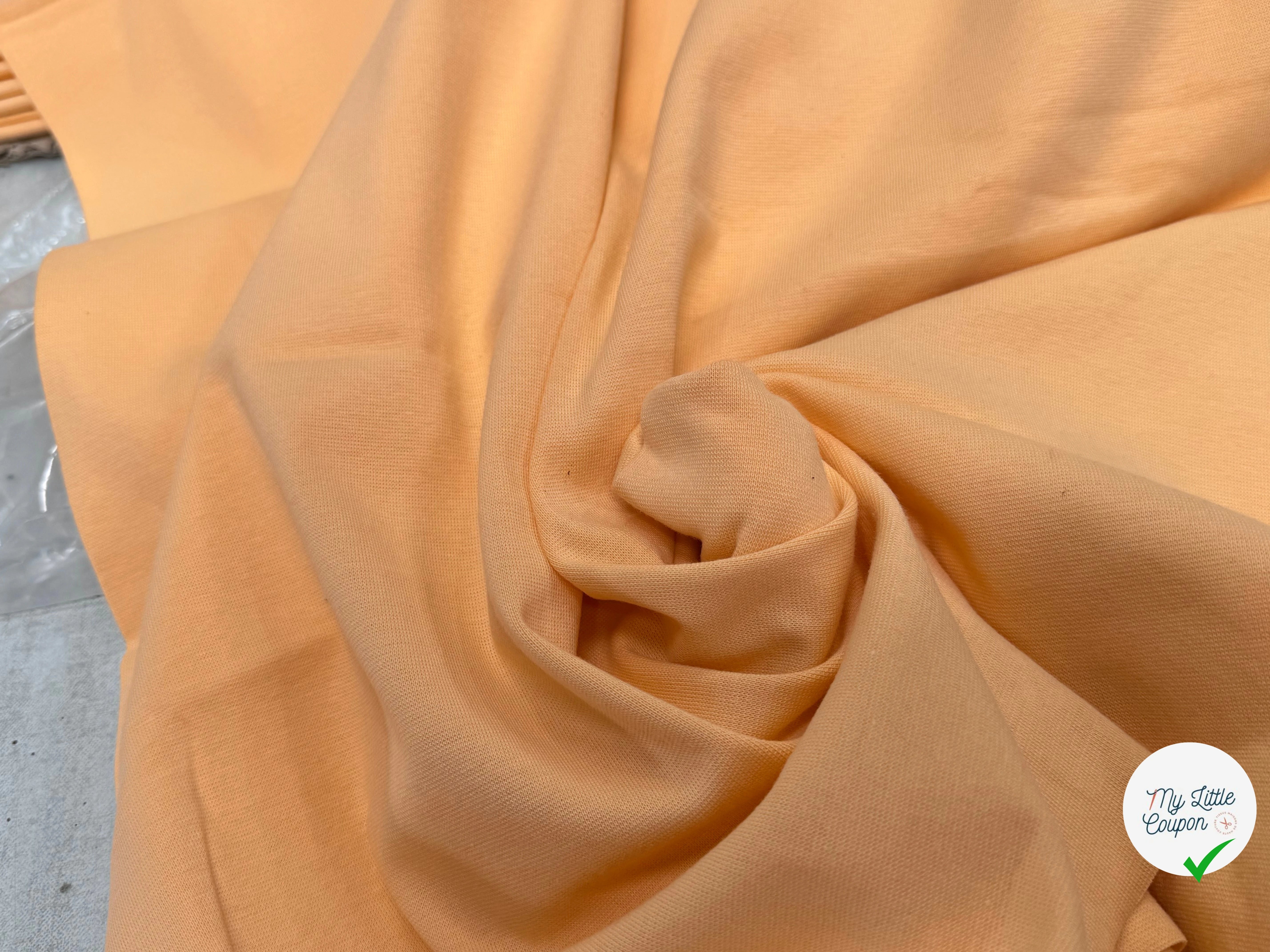 JERSEY COTON 2% ÉLASTHANNE TUBULAIRE 70CM CÔTE 1X1 BUFF ORANGE - My Little Coupon