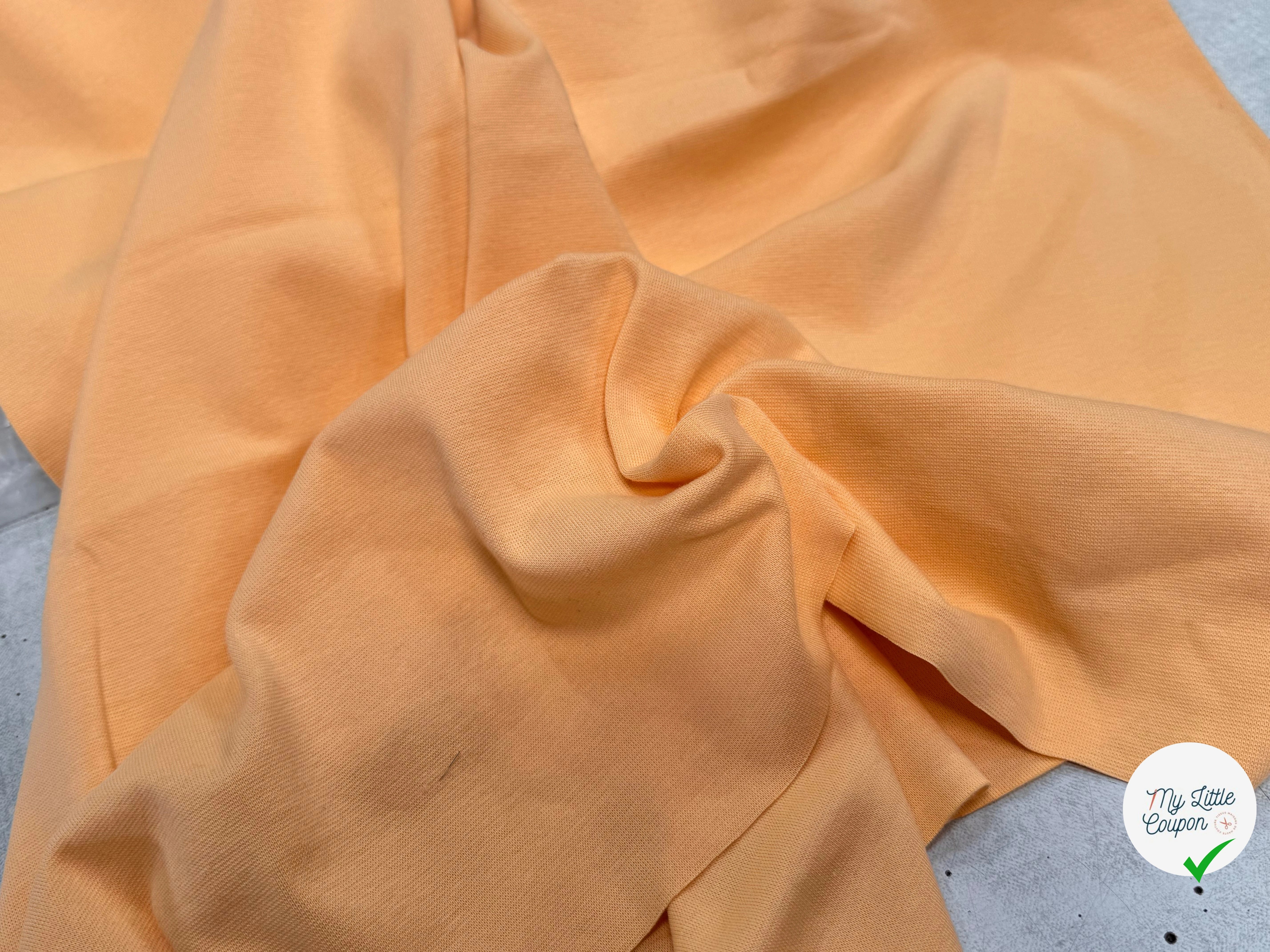 JERSEY COTON 2% ÉLASTHANNE TUBULAIRE 70CM CÔTE 1X1 BUFF ORANGE - My Little Coupon
