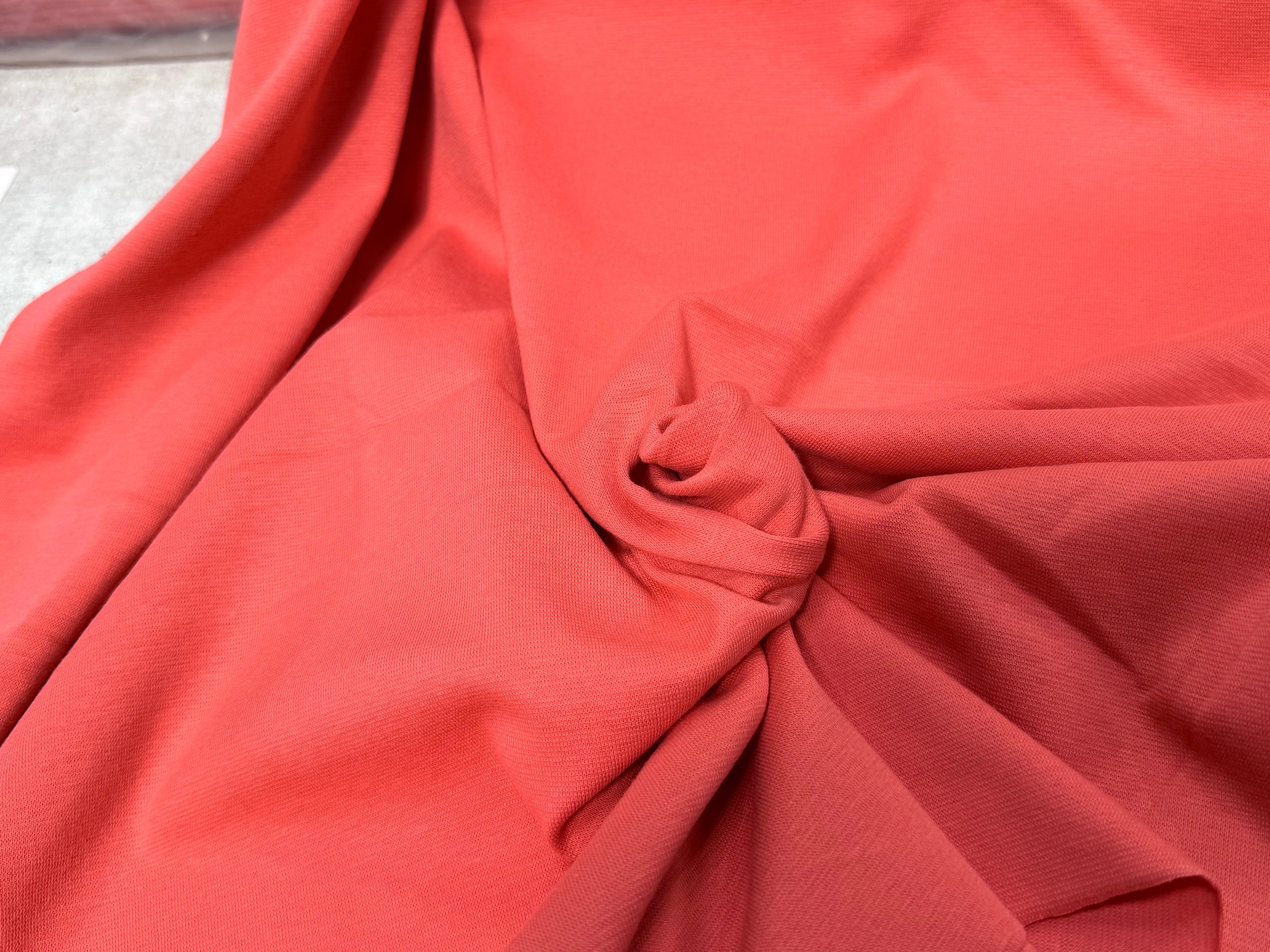 JERSEY COTON 2% ÉLASTHANNE TUBULAIRE 70CM CÔTE 1X1 DEEP SEA CORAL - My Little Coupon