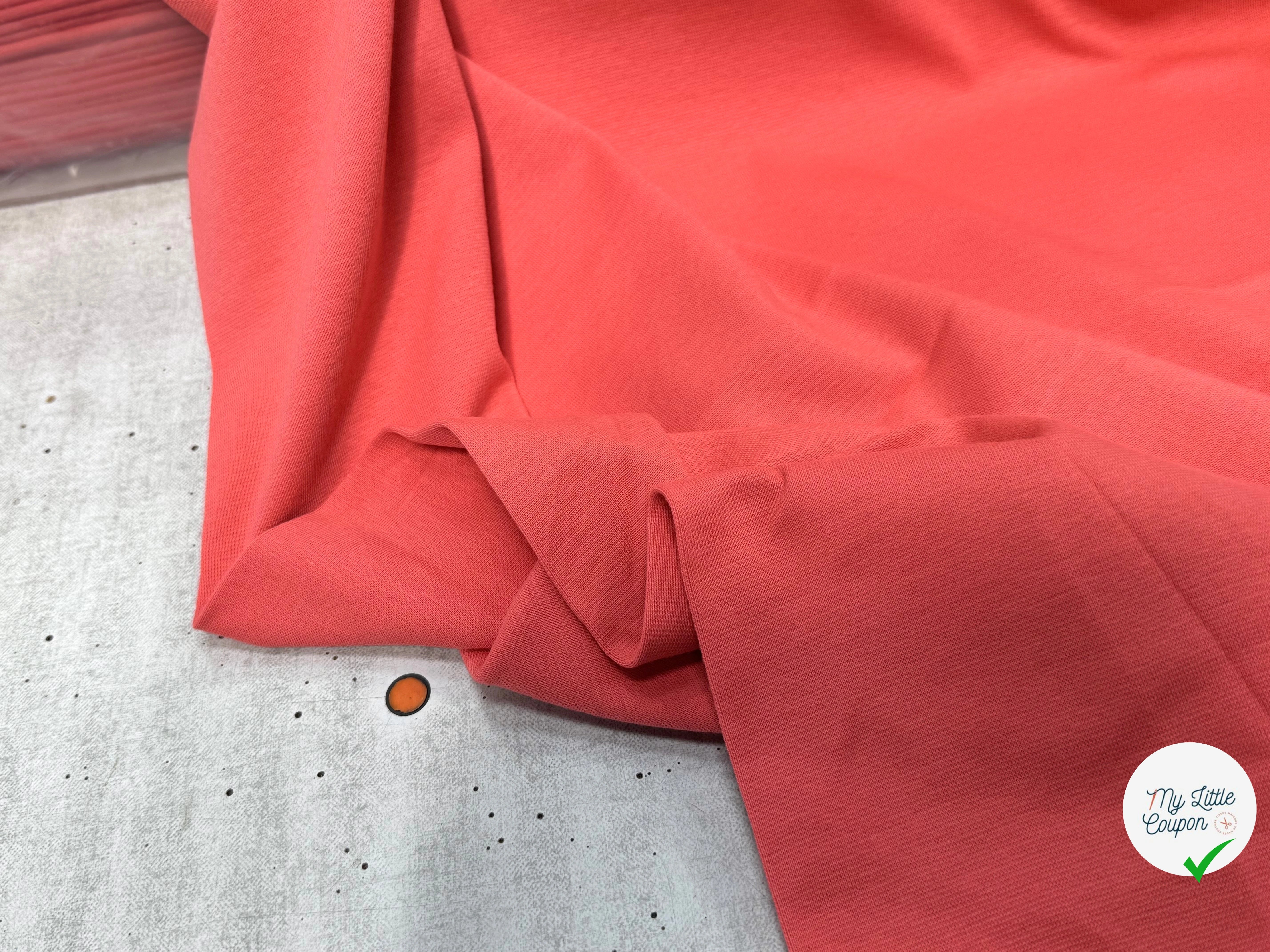 JERSEY COTON 2% ÉLASTHANNE TUBULAIRE 70CM CÔTE 1X1 DEEP SEA CORAL - My Little Coupon