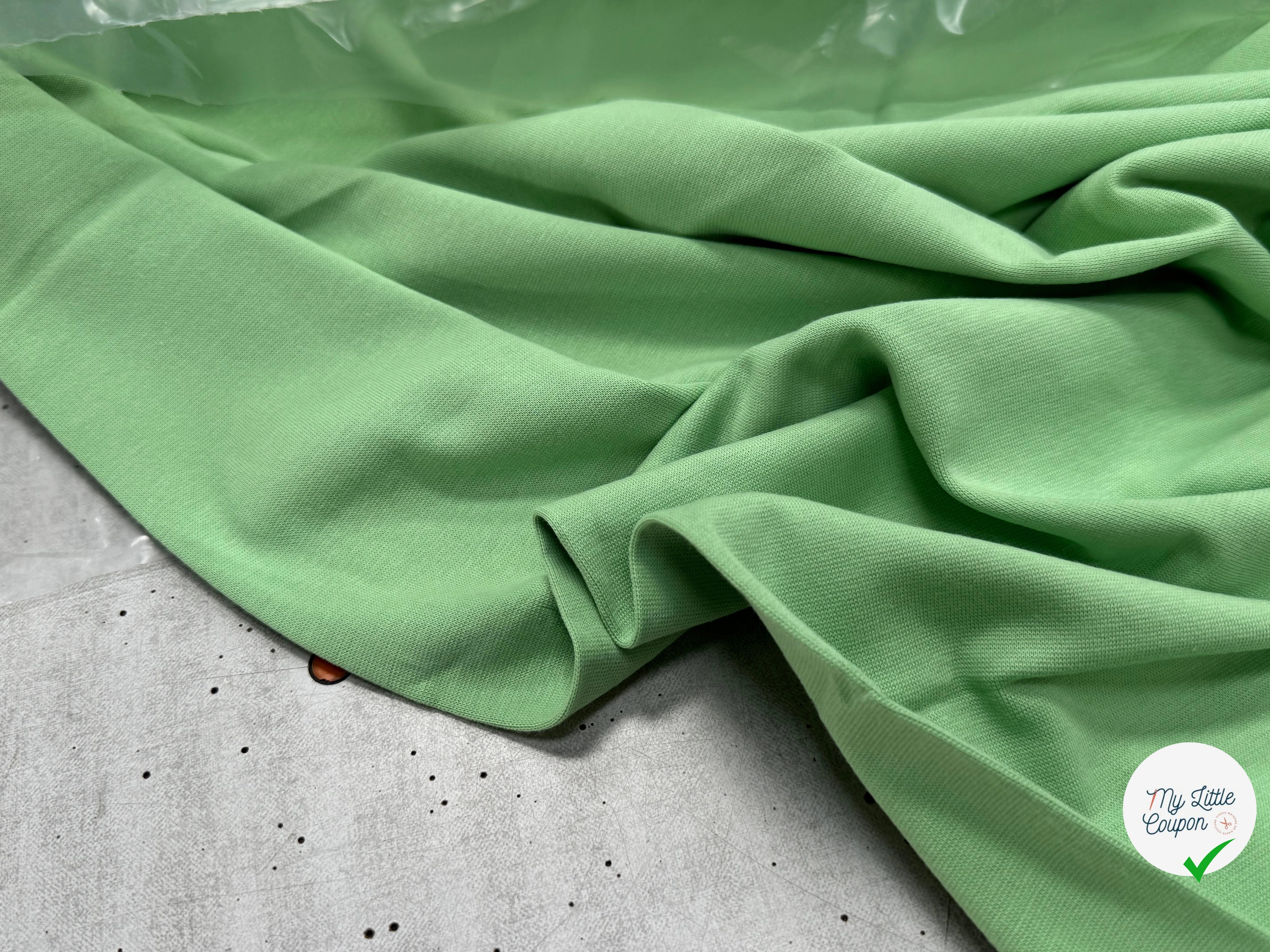 JERSEY COTON 2% ÉLASTHANNE TUBULAIRE 70CM CÔTE 1X1 GREENGAGE - My Little Coupon