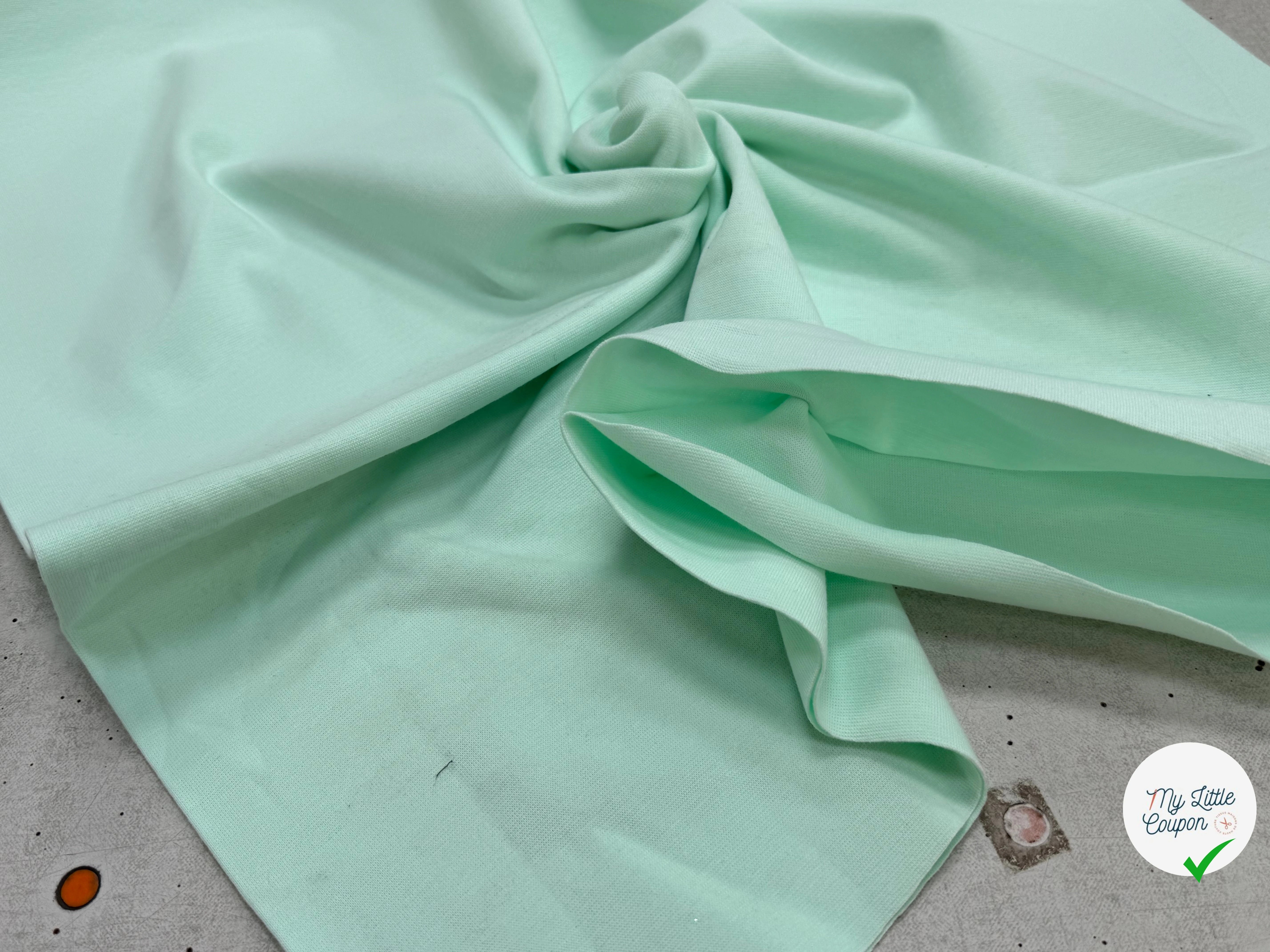 JERSEY COTON 2% ÉLASTHANNE TUBULAIRE 70CM CÔTE 1X1 HONEYDEW - My Little Coupon