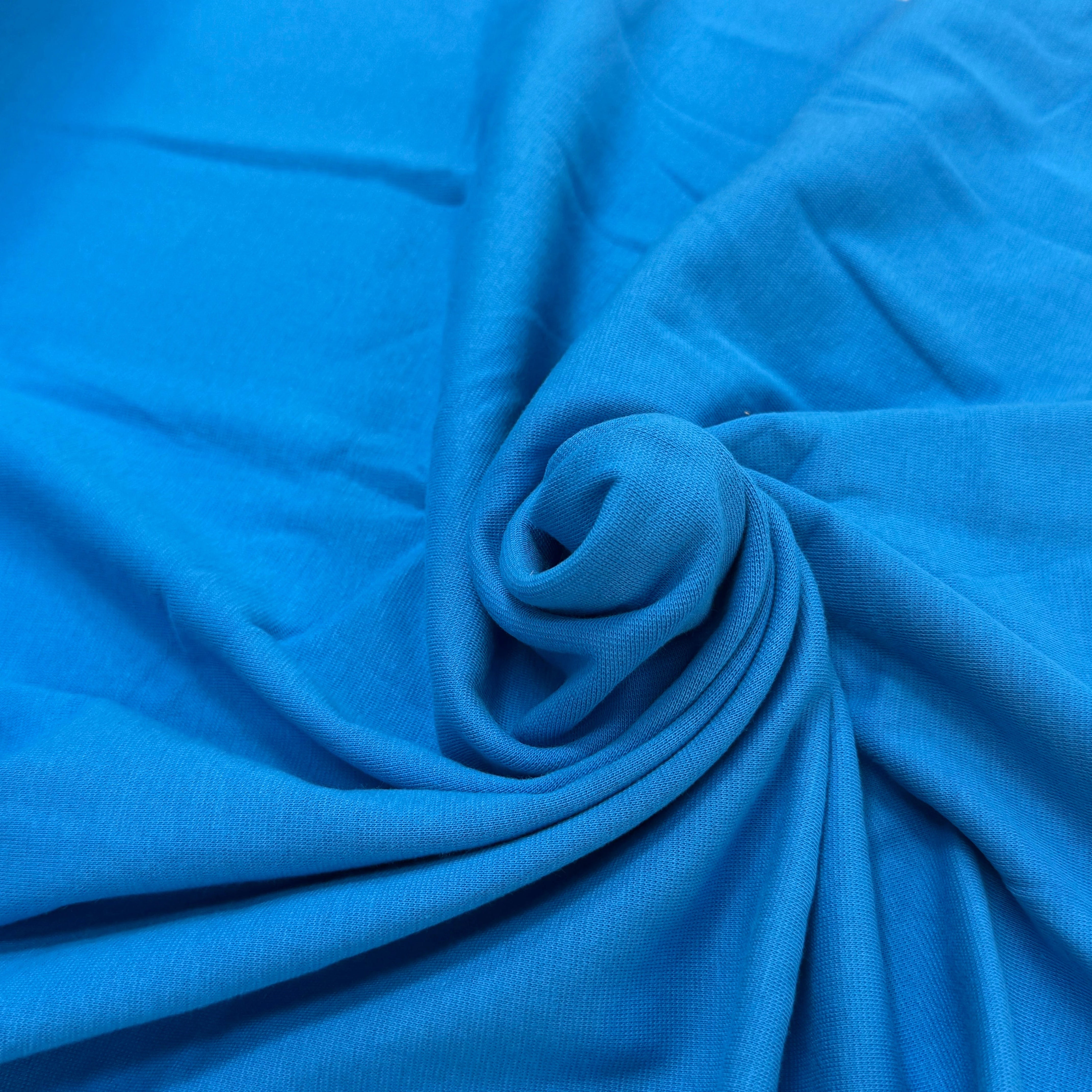 JERSEY COTON 2% ÉLASTHANNE TUBULAIRE 70CM CÔTE 1X1 IBIZA BLUE - My Little Coupon