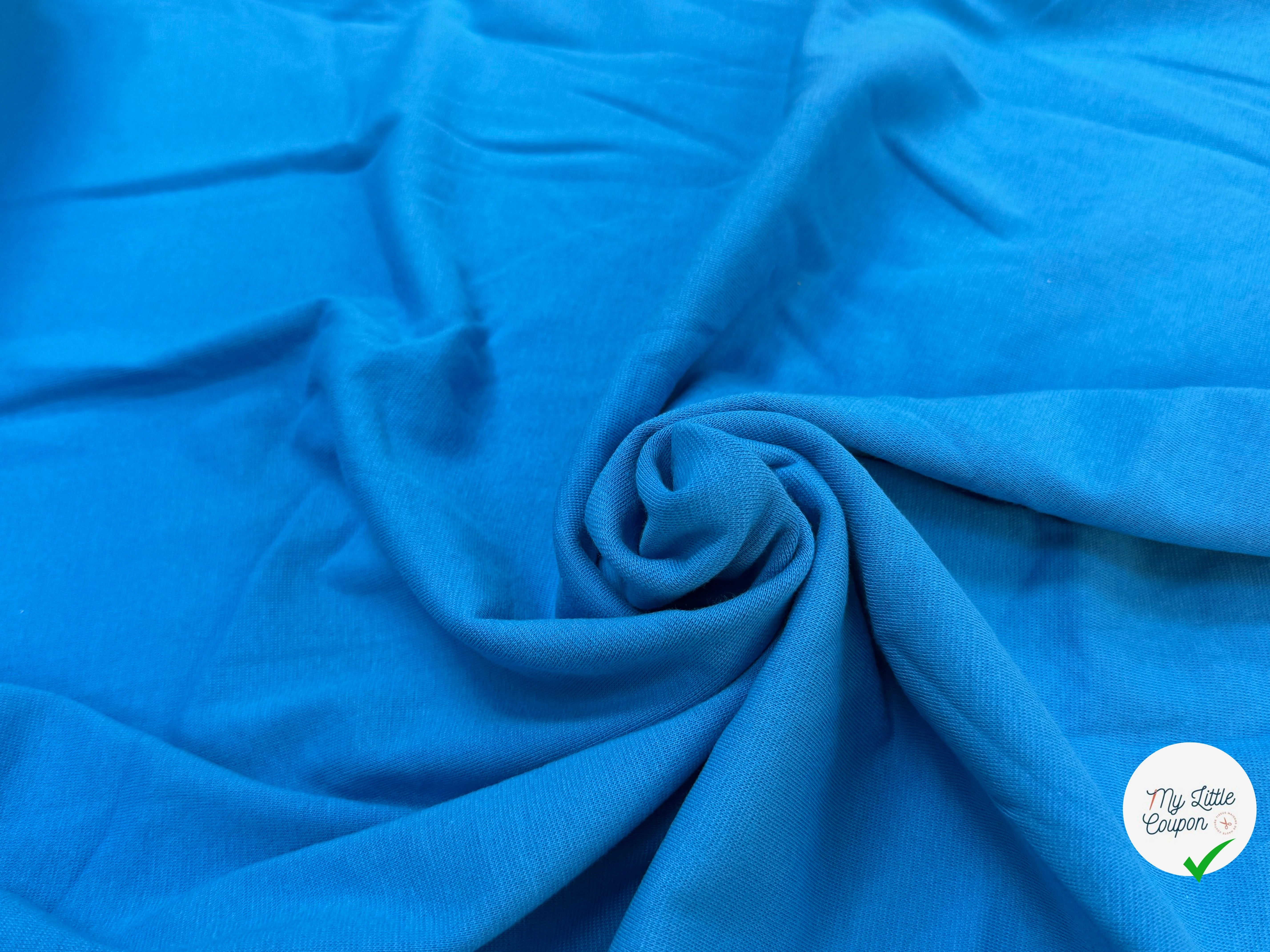 JERSEY COTON 2% ÉLASTHANNE TUBULAIRE 70CM CÔTE 1X1 IBIZA BLUE - My Little Coupon