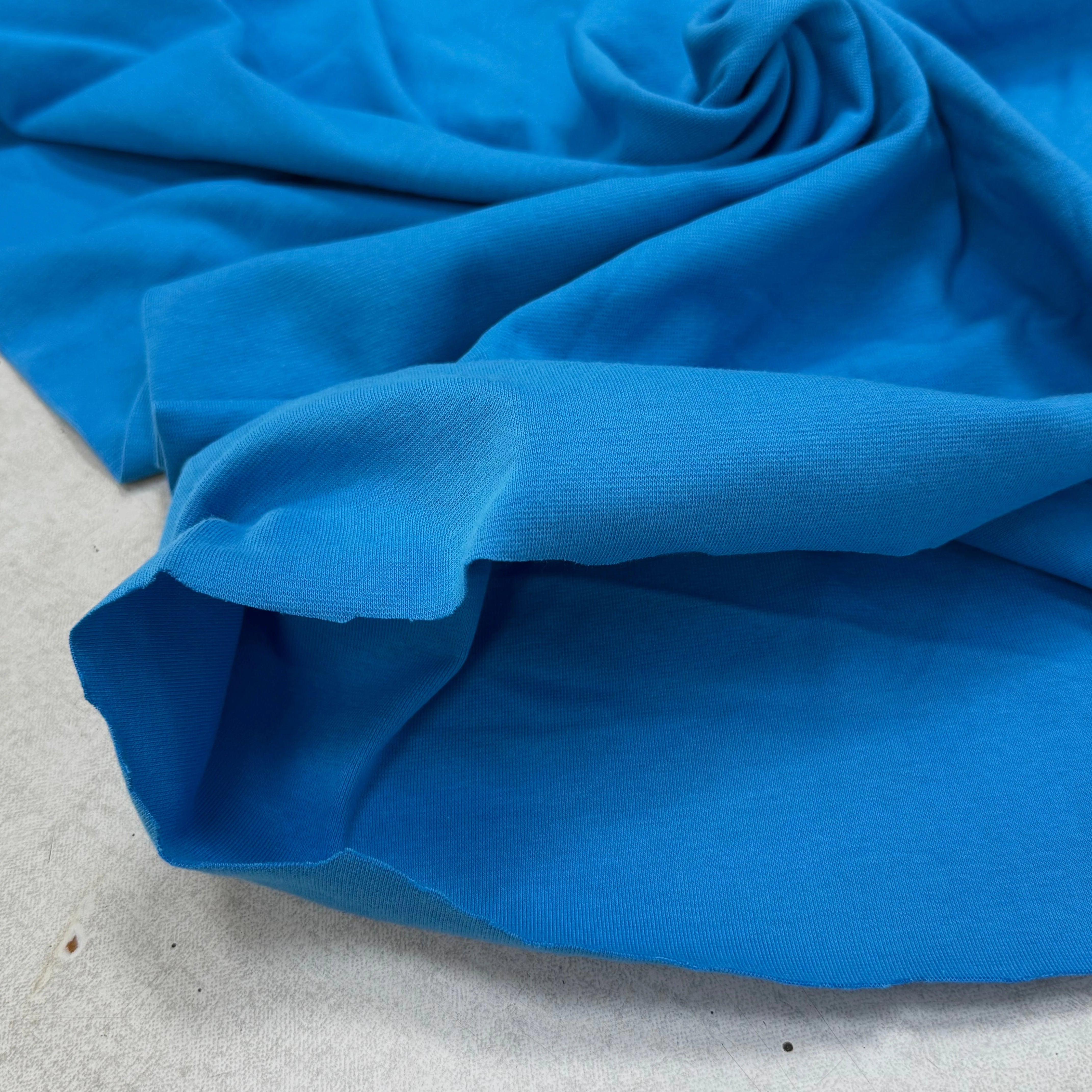 JERSEY COTON 2% ÉLASTHANNE TUBULAIRE 70CM CÔTE 1X1 IBIZA BLUE - My Little Coupon