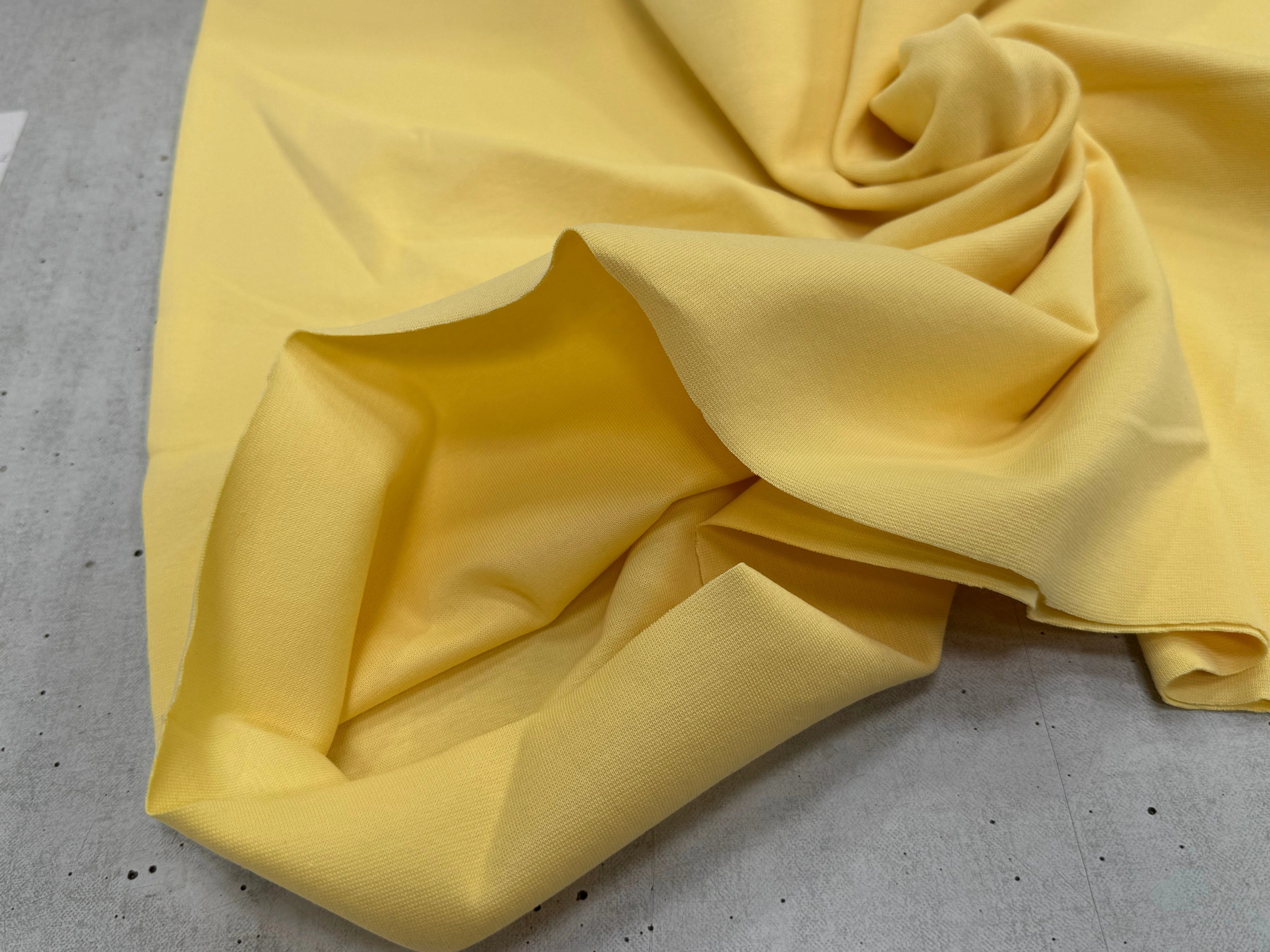 JERSEY COTON 2% ÉLASTHANNE TUBULAIRE 70CM CÔTE 1X1 JAUNE 83 - My Little Coupon