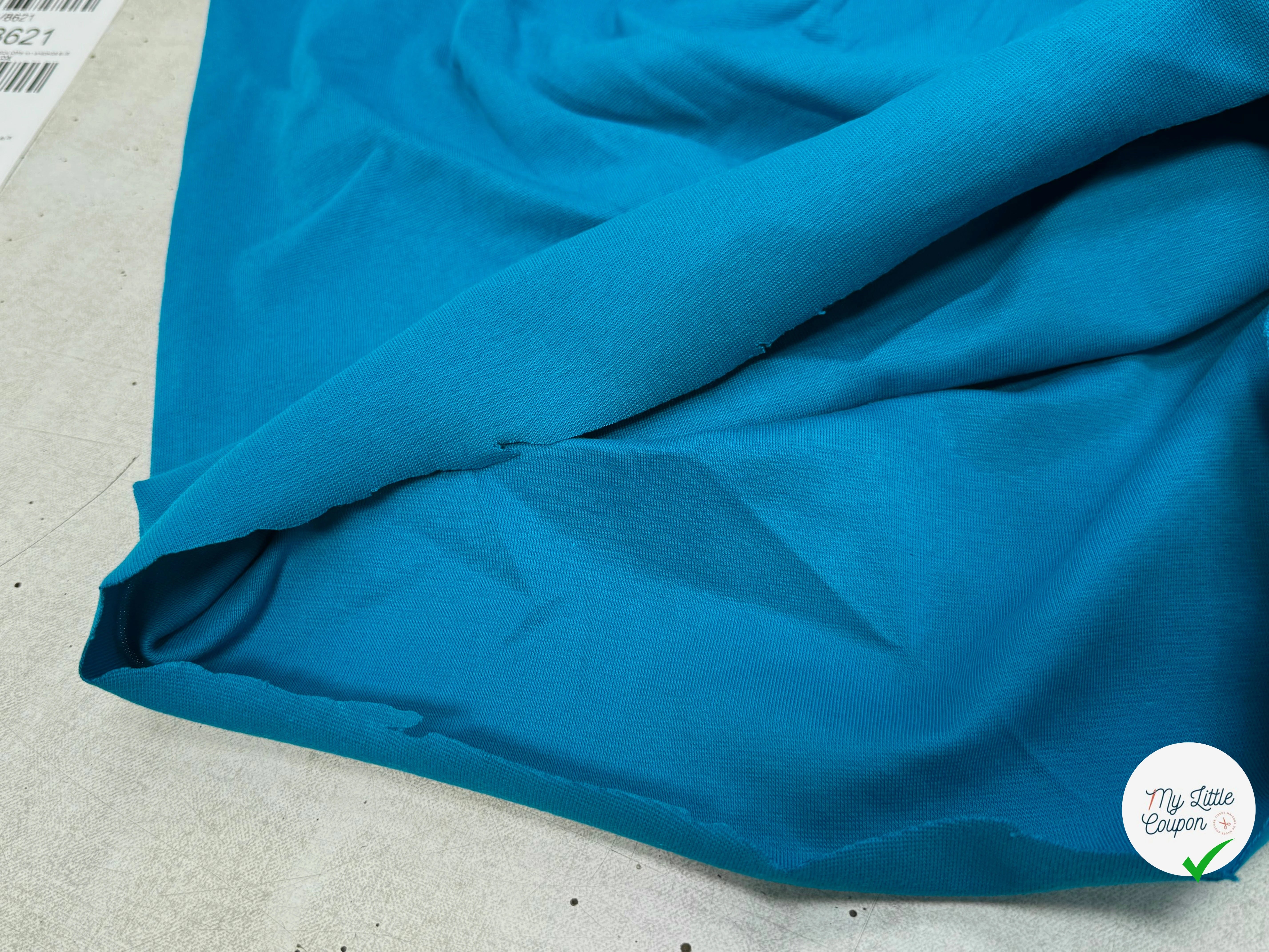 JERSEY COTON 2% ÉLASTHANNE TUBULAIRE 70CM CÔTE 1X1 MYKONOS BLUE - My Little Coupon