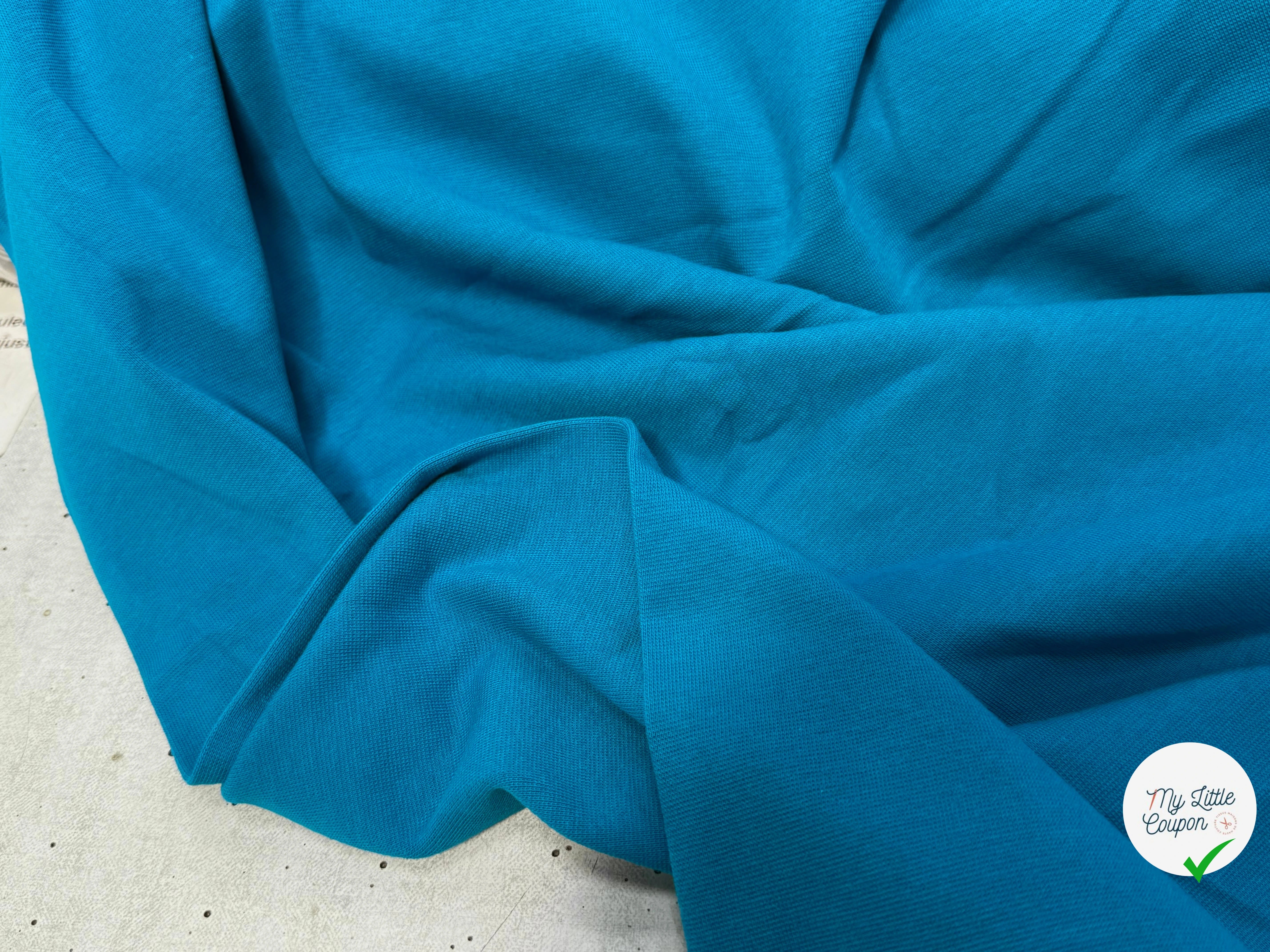 JERSEY COTON 2% ÉLASTHANNE TUBULAIRE 70CM CÔTE 1X1 MYKONOS BLUE - My Little Coupon