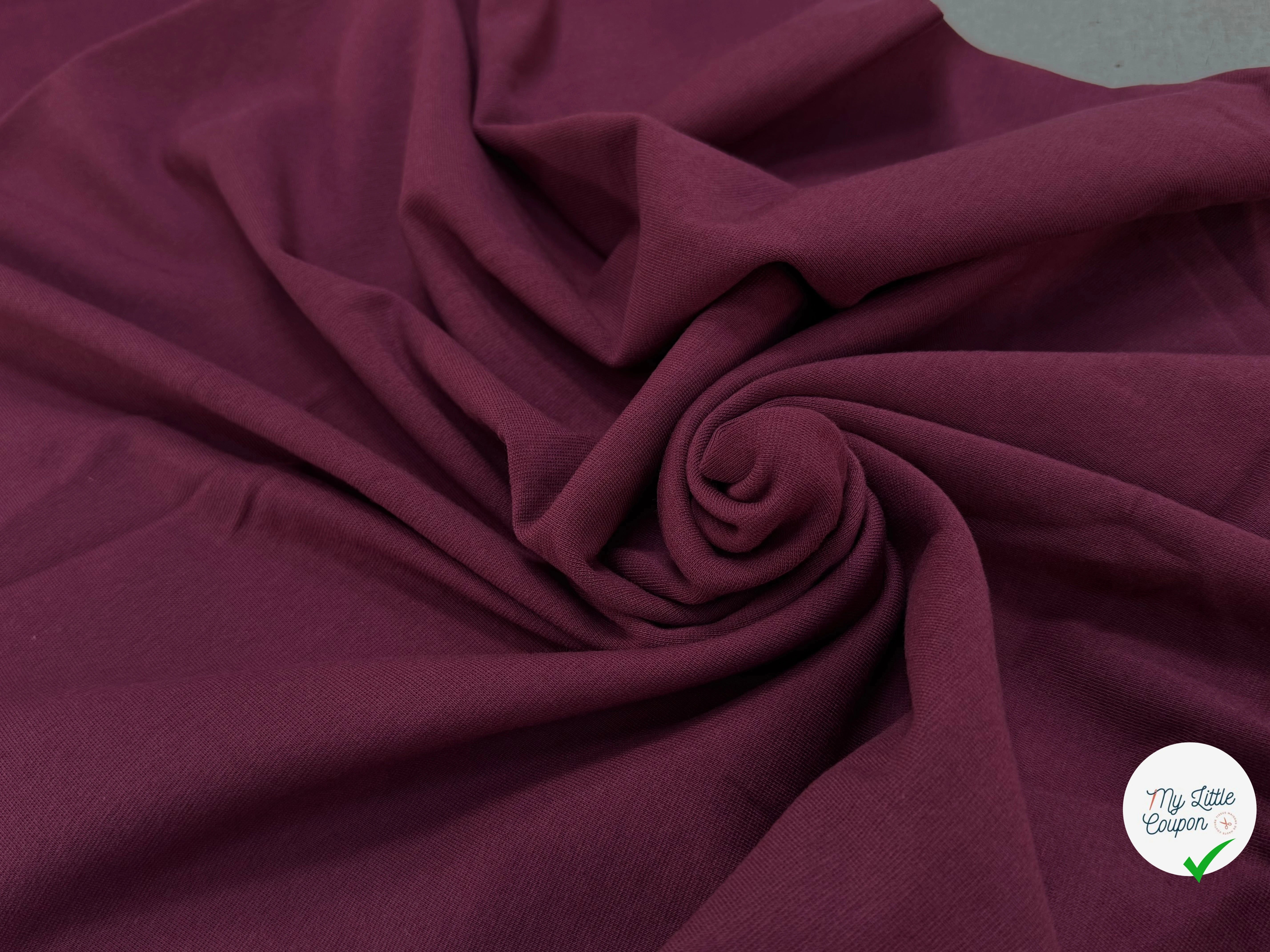 JERSEY COTON 2% ÉLASTHANNE TUBULAIRE 70CM CÔTE 1X1 PRUNE CAMUSET - My Little Coupon