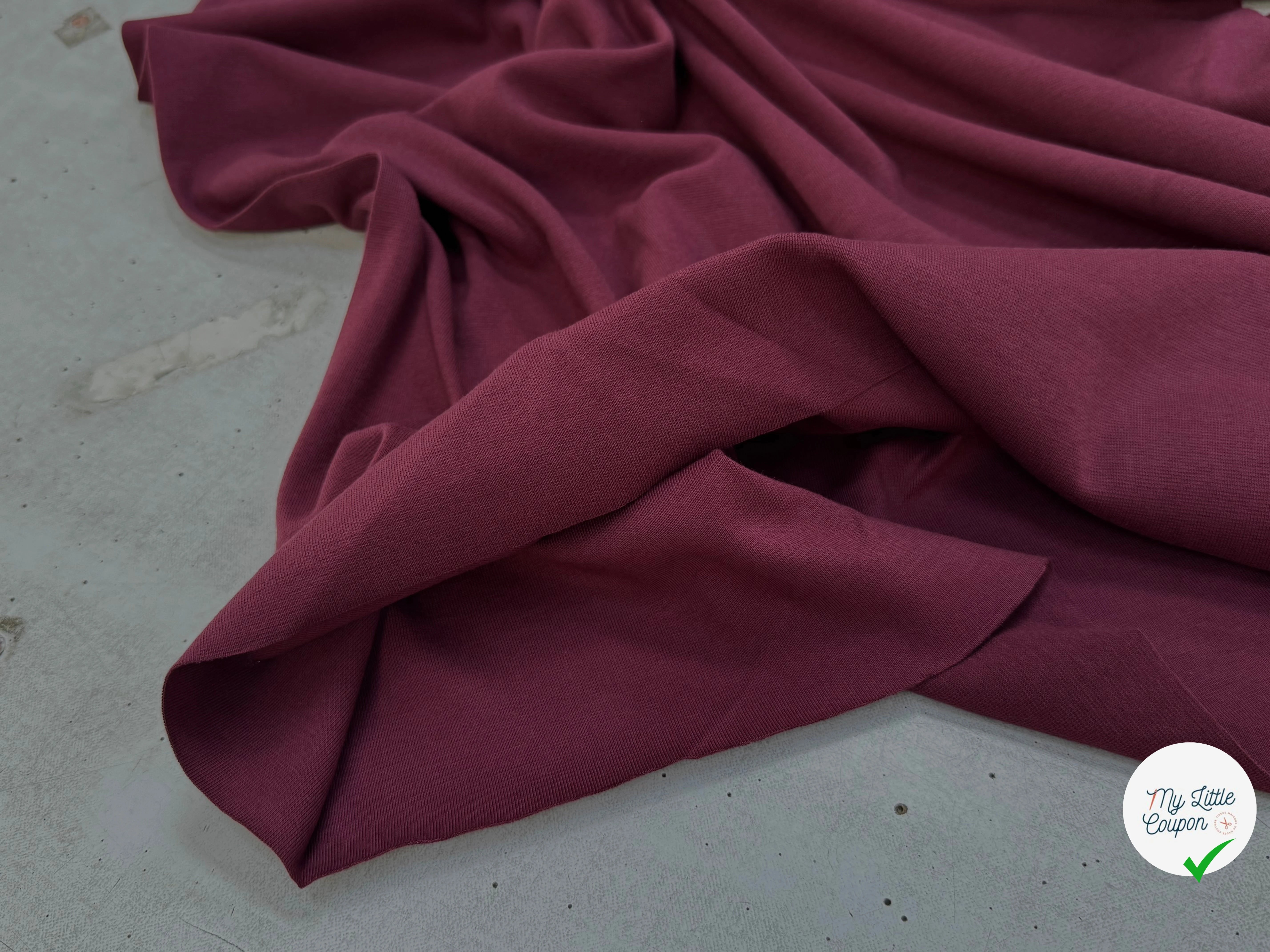 JERSEY COTON 2% ÉLASTHANNE TUBULAIRE 70CM CÔTE 1X1 PRUNE CAMUSET - My Little Coupon