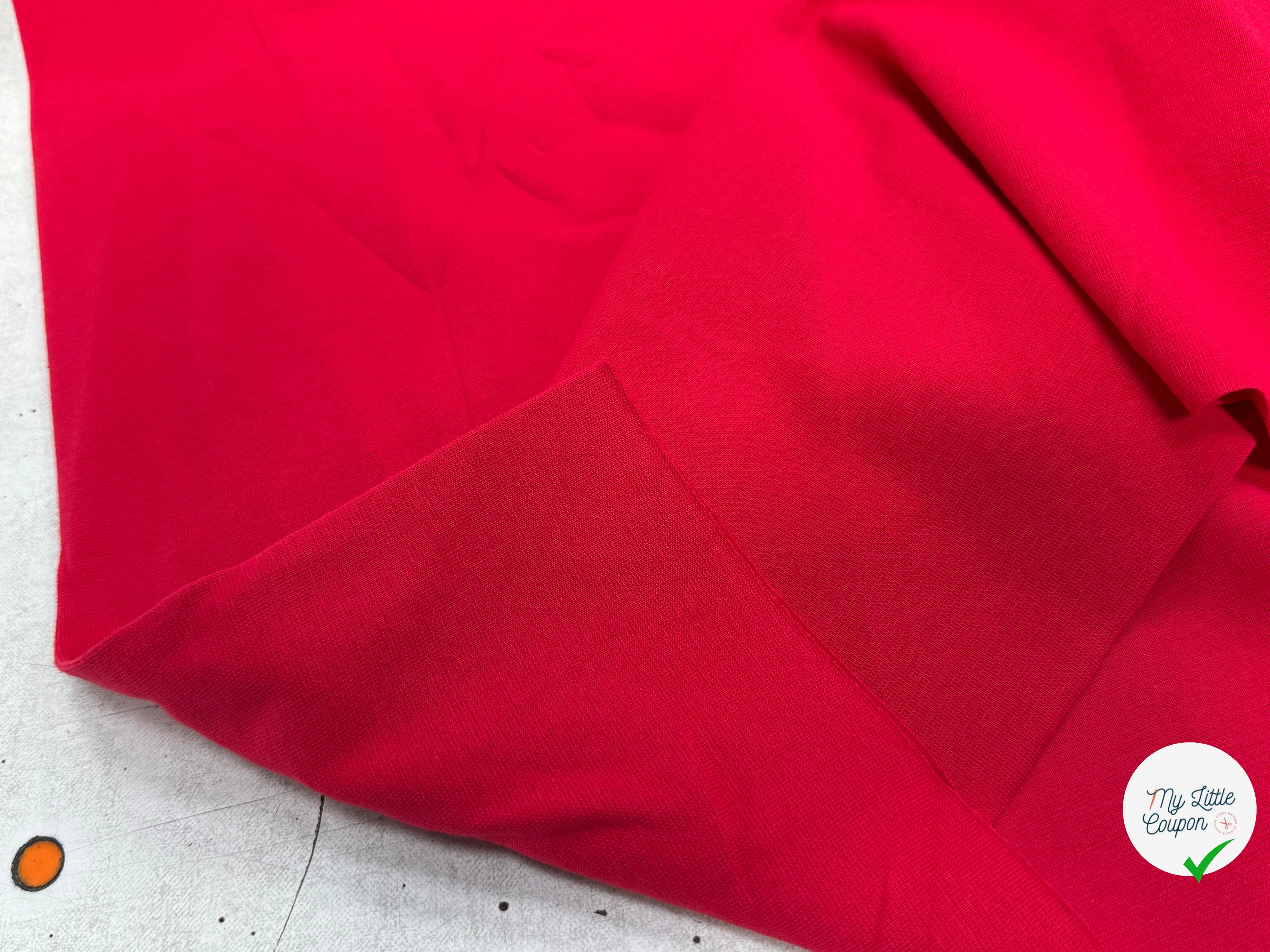 JERSEY COTON 2% ÉLASTHANNE TUBULAIRE 70CM CÔTE 1X1 ROUGE CAMUSET - My Little Coupon