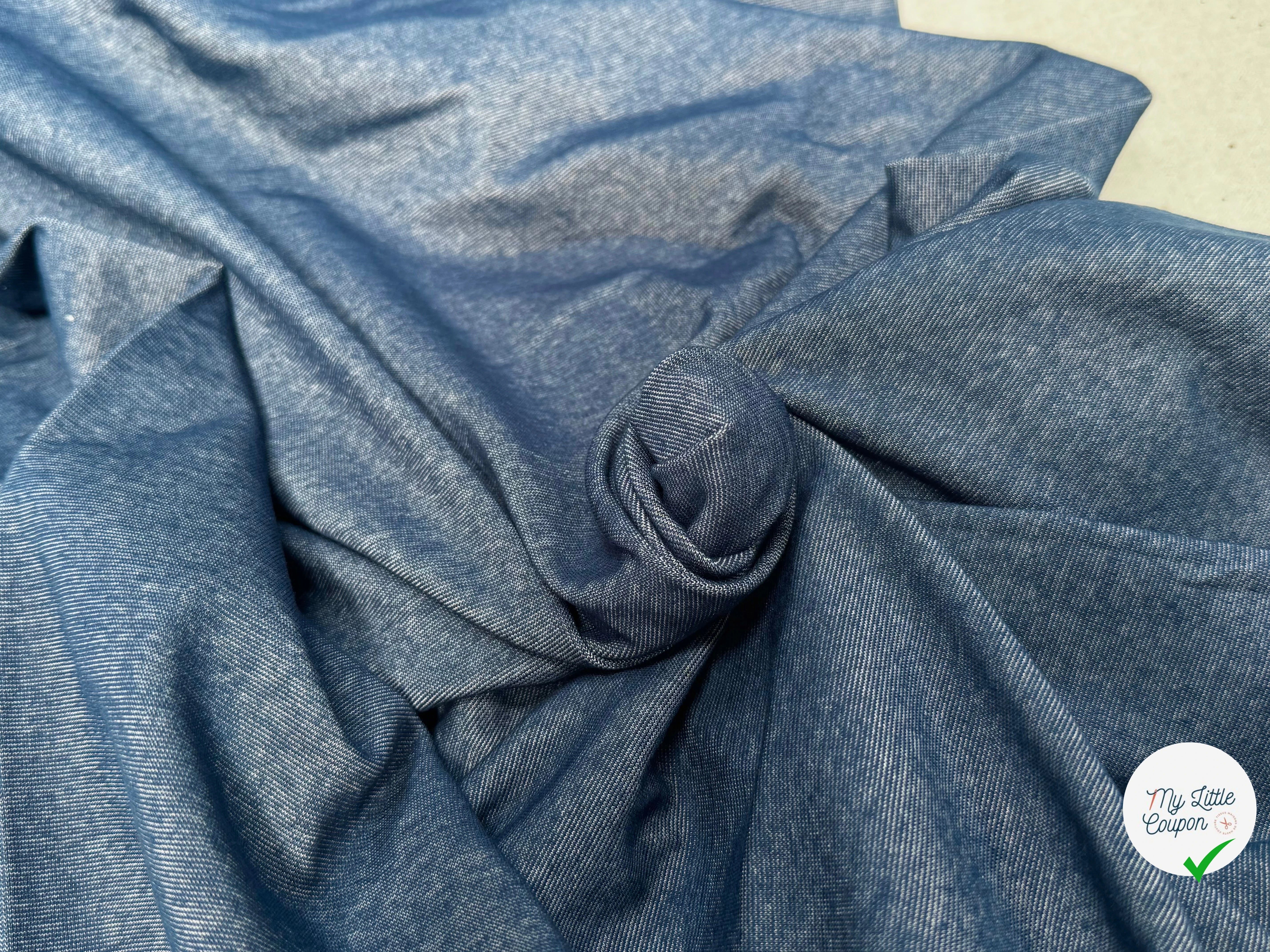 JERSEY COTON 2% ÉLASTHANNE TUBULAIRE 70CM CÔTE 1X1 VICTORY BLUE - My Little Coupon