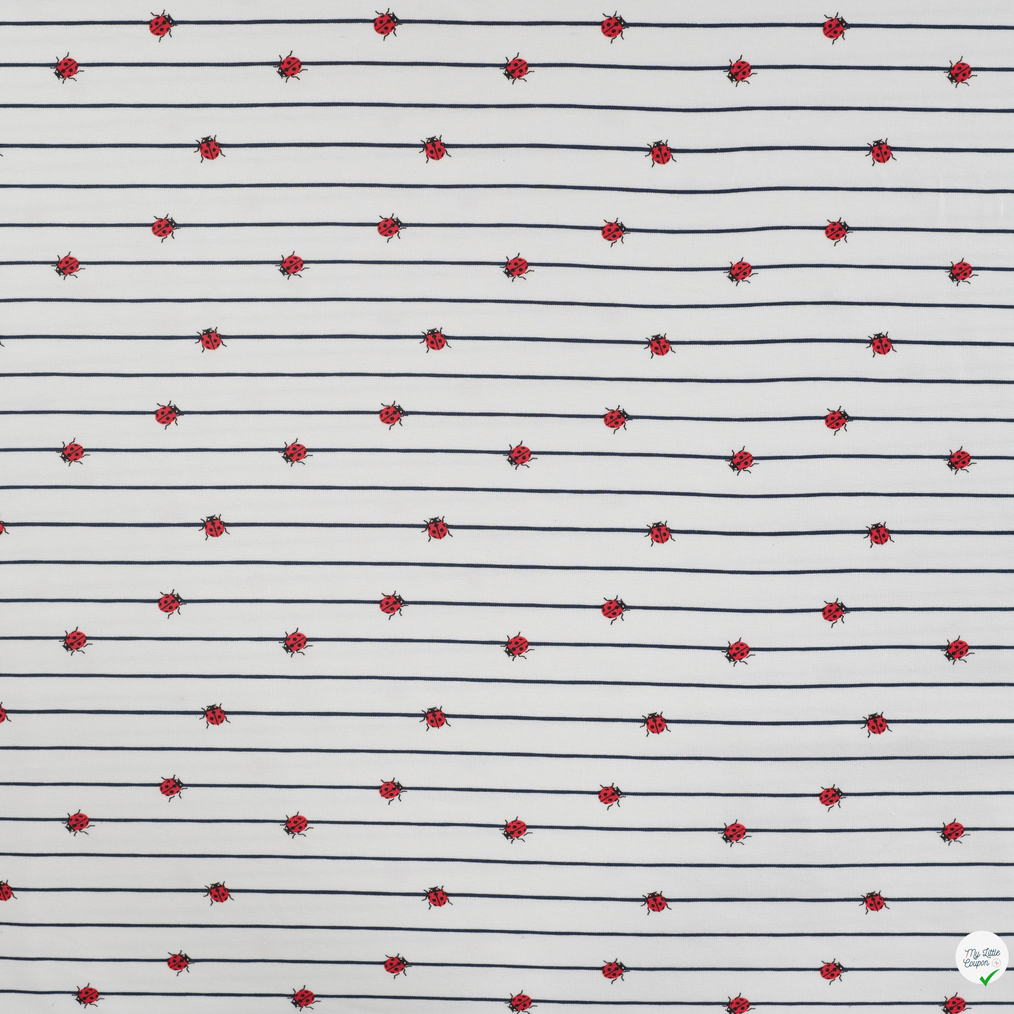 JERSEY COTON 5% ELASTHANNE MOTIFS COCCINELLES À RAYURES - My Little Coupon