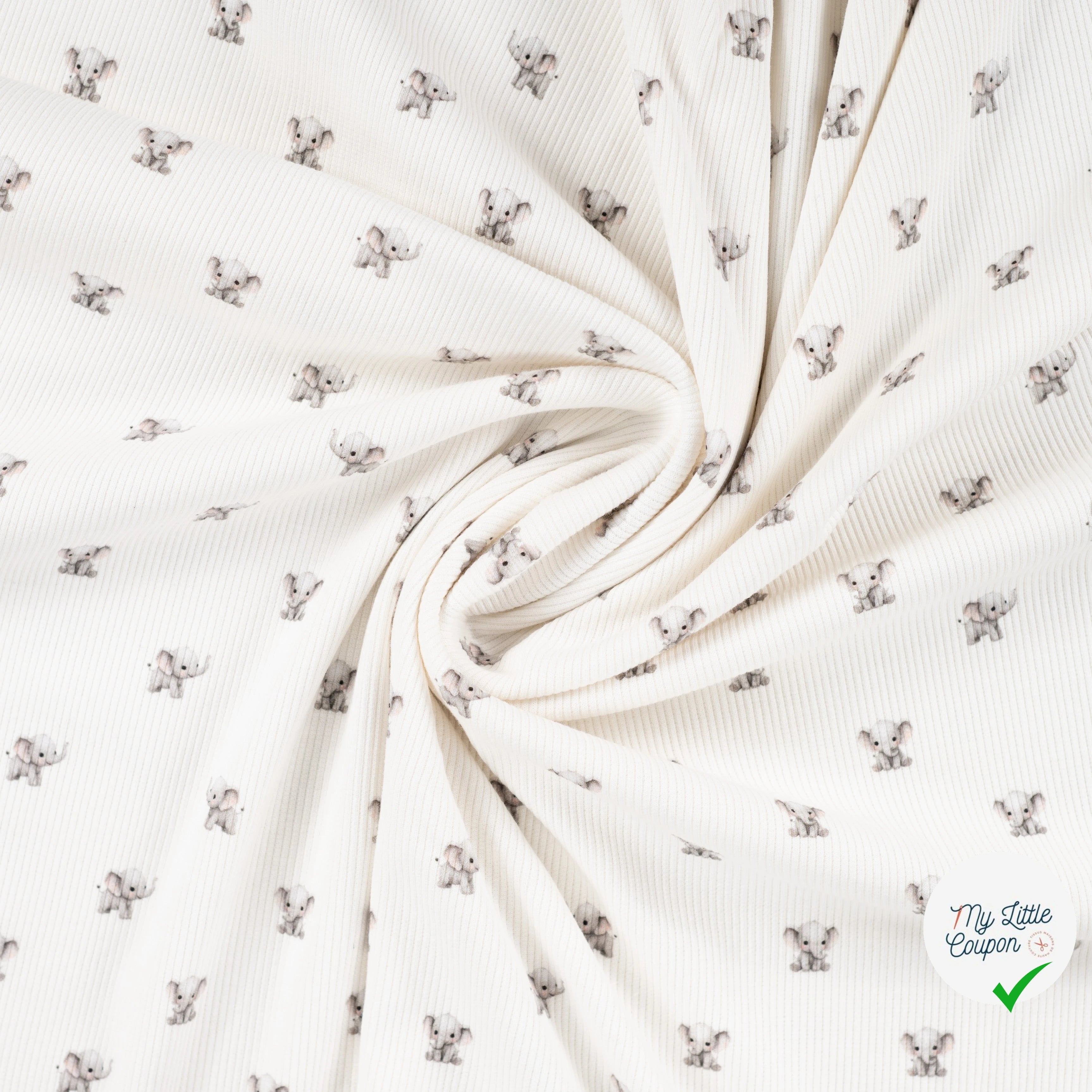 JERSEY COTON 5% ELASTHANNE MOTIFS PETITS ÉLÉPHANTS - My Little Coupon