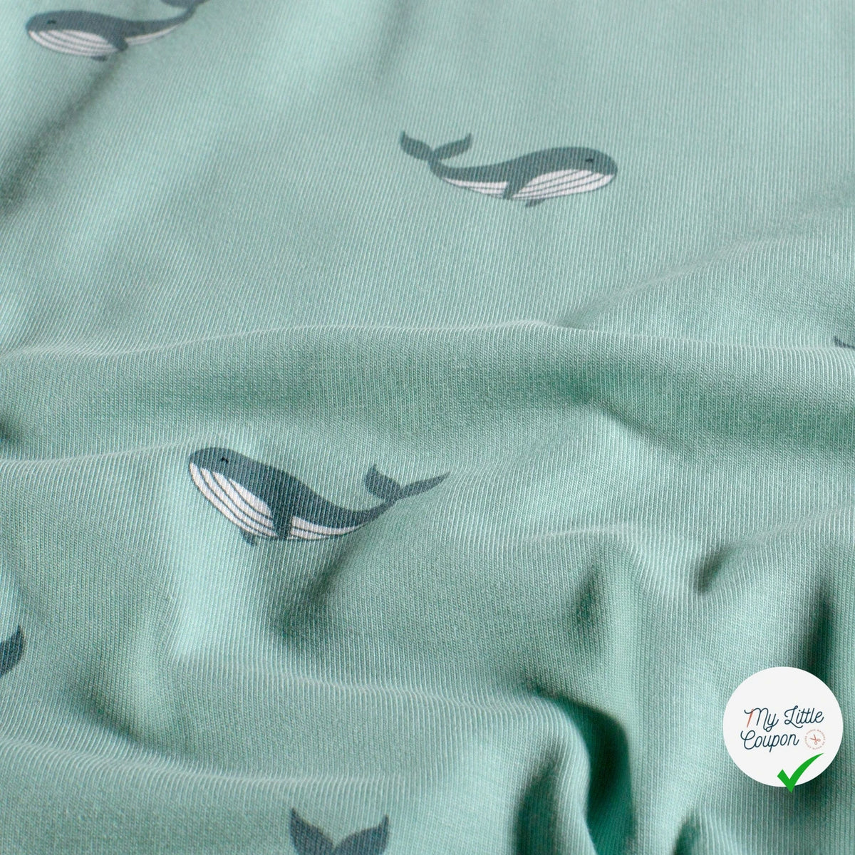 Jersey de coton baleines bleu bébé