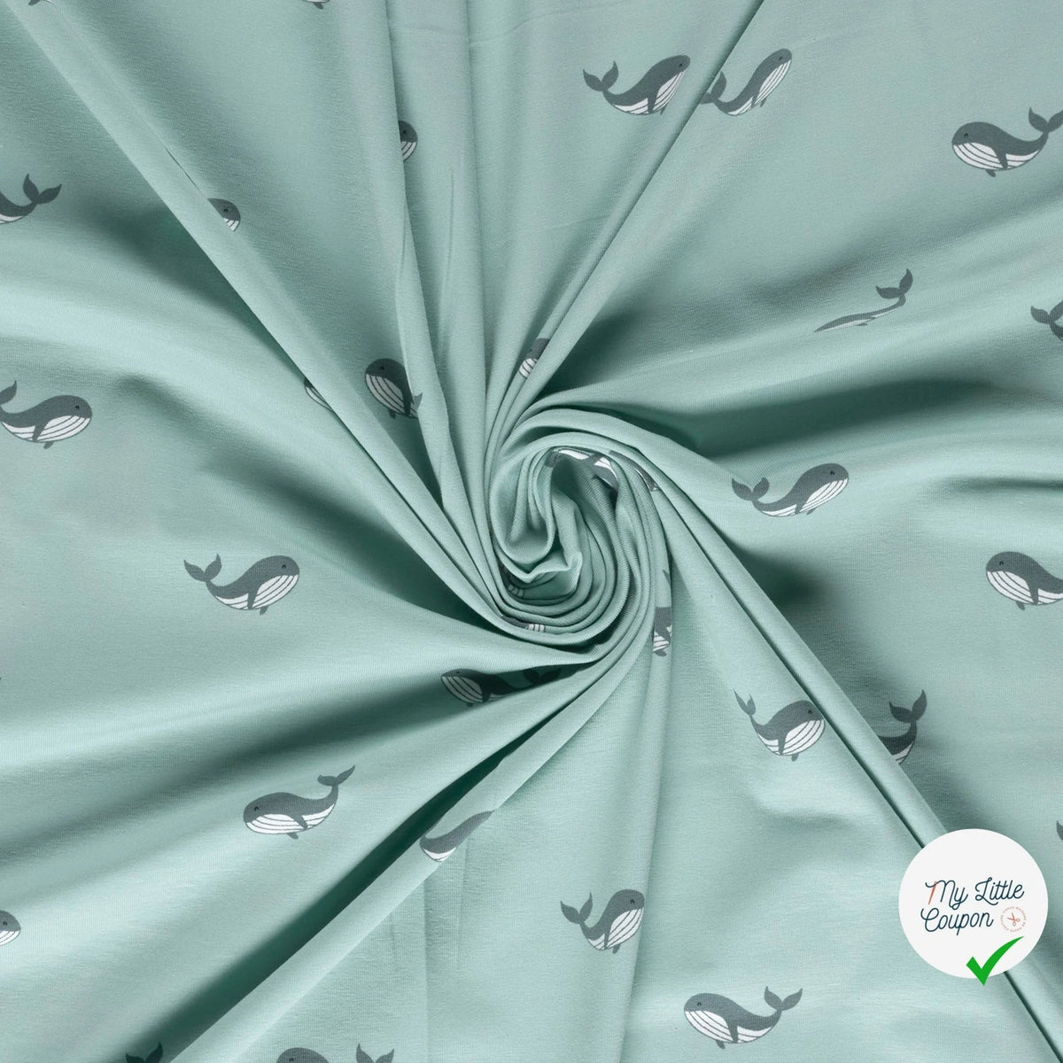 Jersey de coton baleines bleu bébé