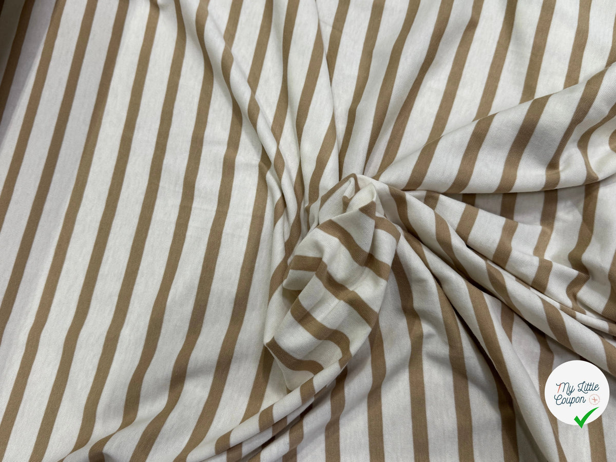JERSEY DE COTON DOUX STRETCH RAYURES BLANC CASSÉ ET CAFÉ LATTE FABRICATION RÉGION DE TROYES 🇫🇷 - My Little Coupon