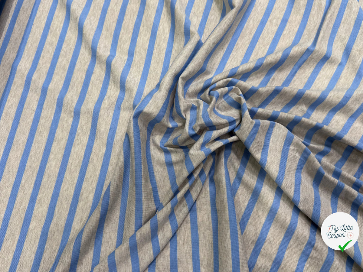 JERSEY DE COTON DOUX STRETCH RAYURES BLEU BÉBÉ ET GRIS FABRICATION RÉGION DE TROYES 🇫🇷 - My Little Coupon