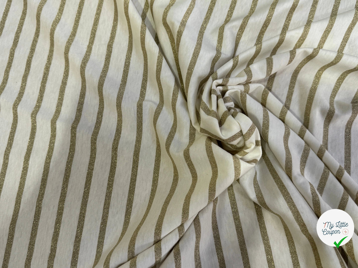 JERSEY DE COTON ÉCRU RAYURES BRILLANTINE BEIGE KAKI FABRICATION RÉGION DE TROYES 🇫🇷 - My Little Coupon