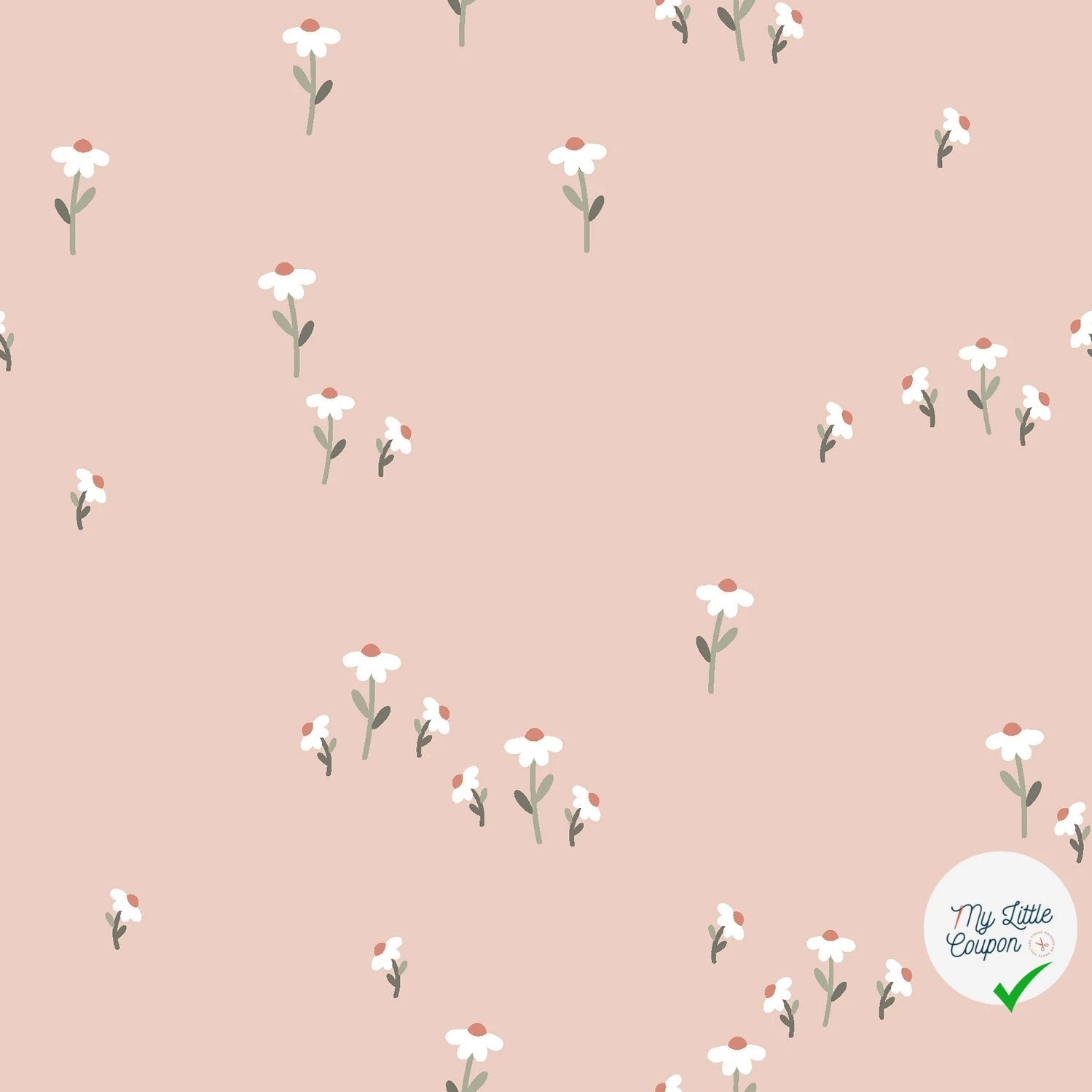Jersey de coton fleurs rose poudré