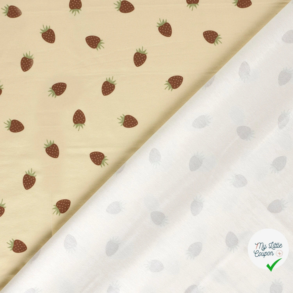 JERSEY DE COTON FRAISES BEIGE - My Little Coupon