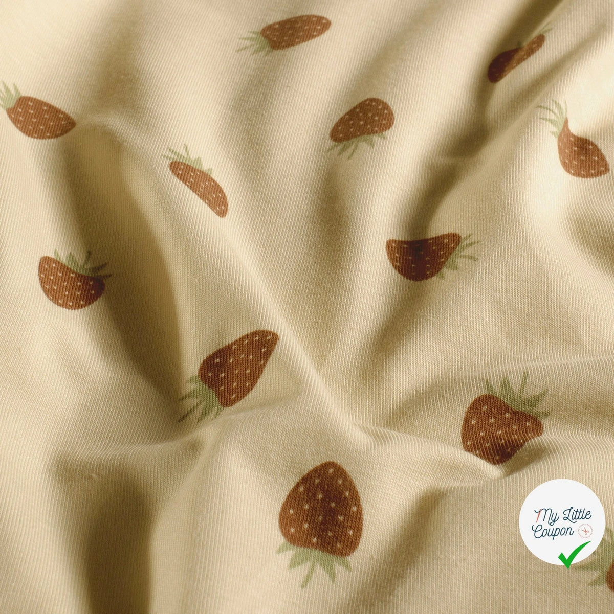 JERSEY DE COTON FRAISES BEIGE - My Little Coupon