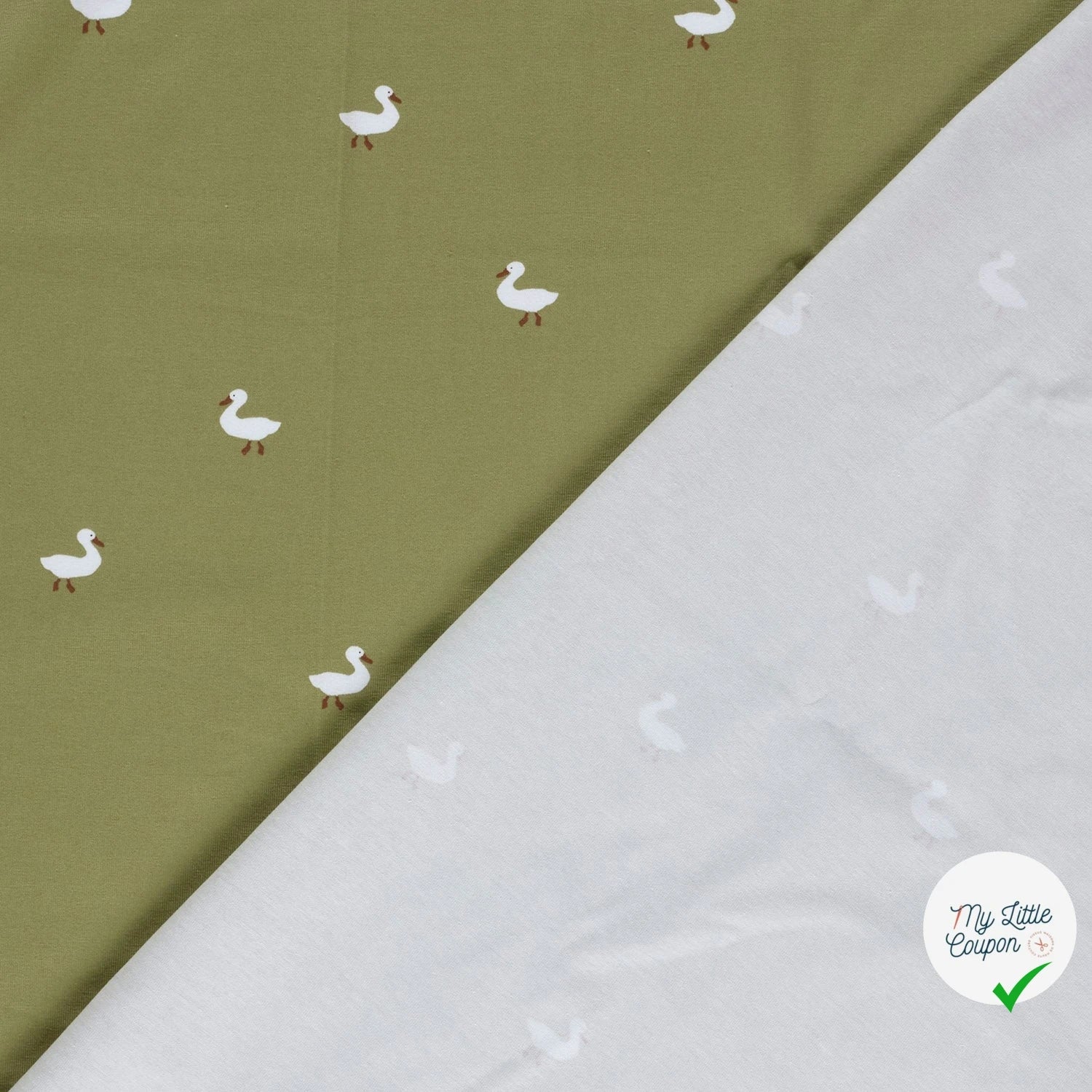 JERSEY DE COTON IMPRIMÉ CANARDS VERT OLIVE - My Little Coupon