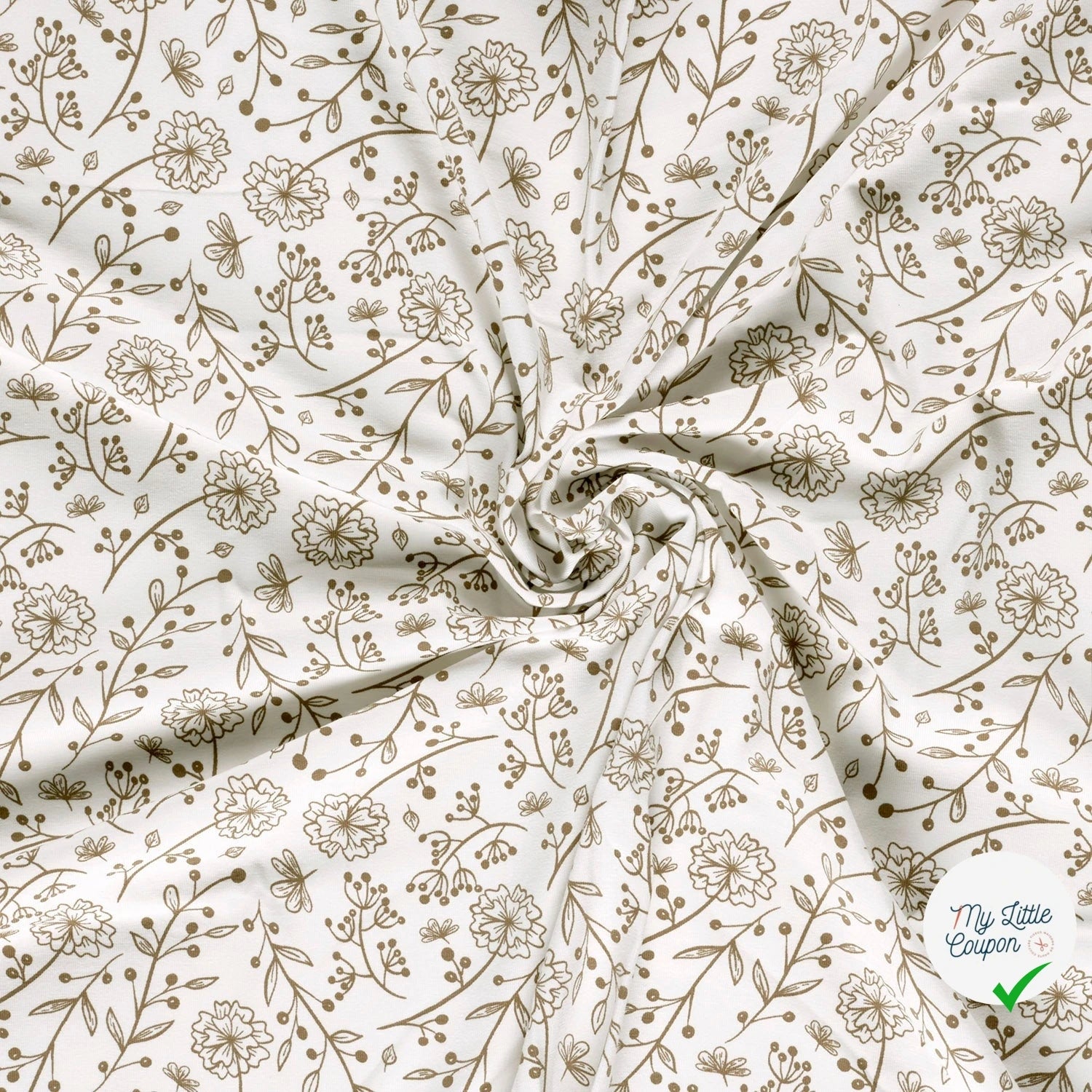JERSEY DE COTON IMPRIMÉ FLEURS BLANC CASSÉ - My Little Coupon
