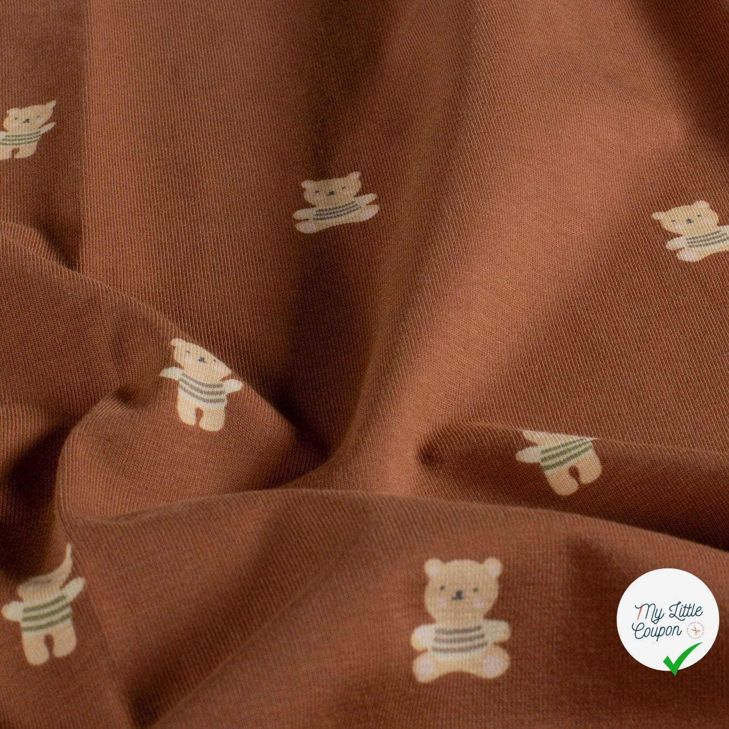Jersey de coton imprimé ours vieux rose