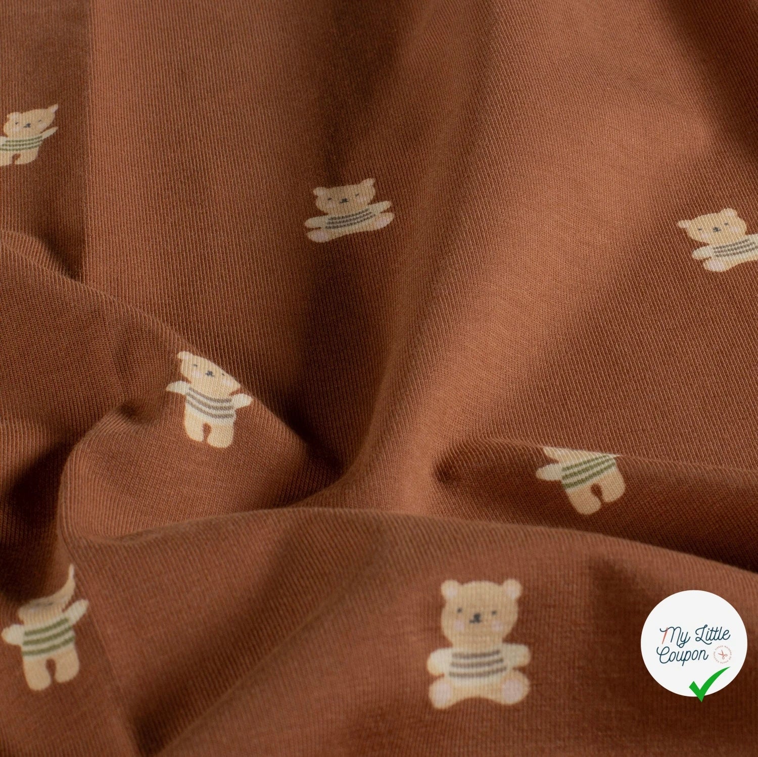 Jersey de coton imprimé ours vieux rose