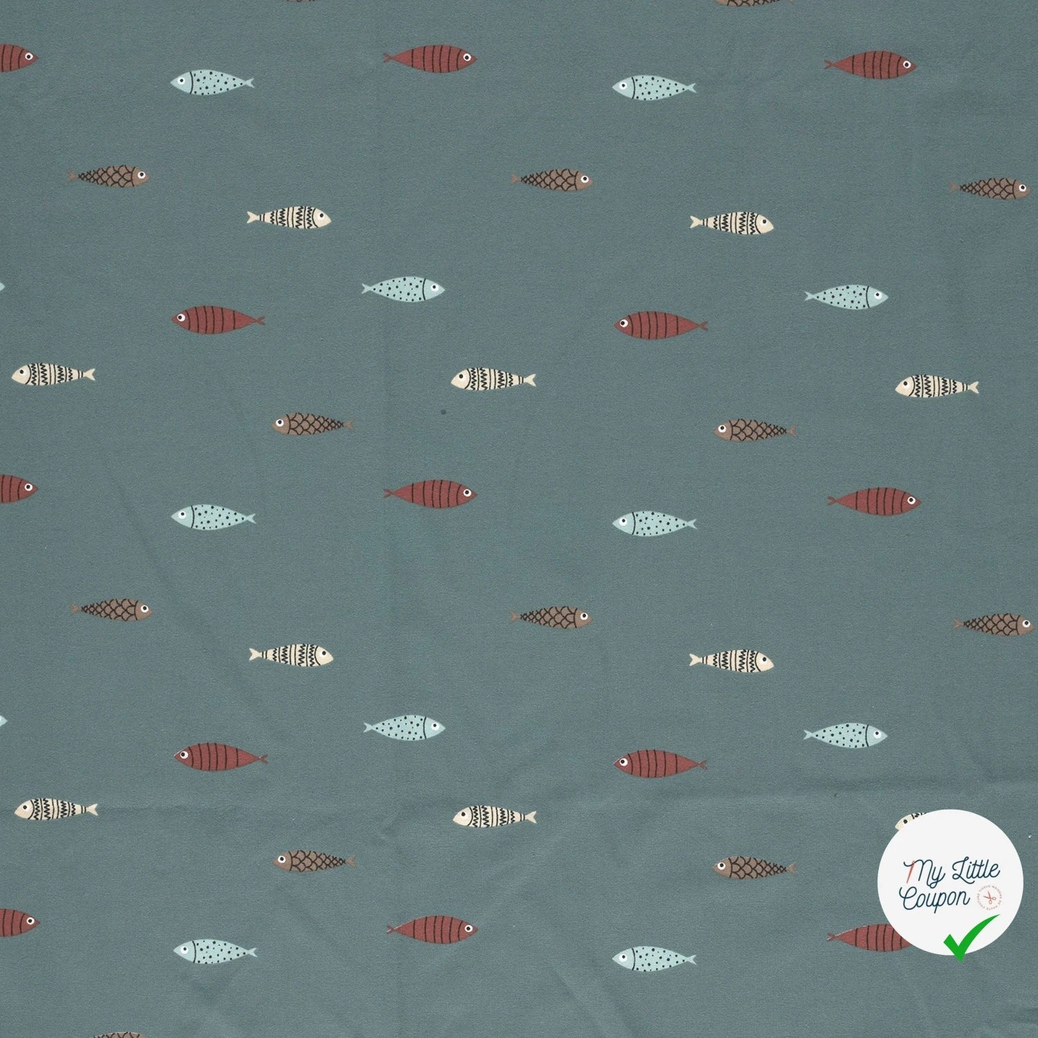 JERSEY DE COTON IMPRIMÉ POISSONS INDIGO - My Little Coupon