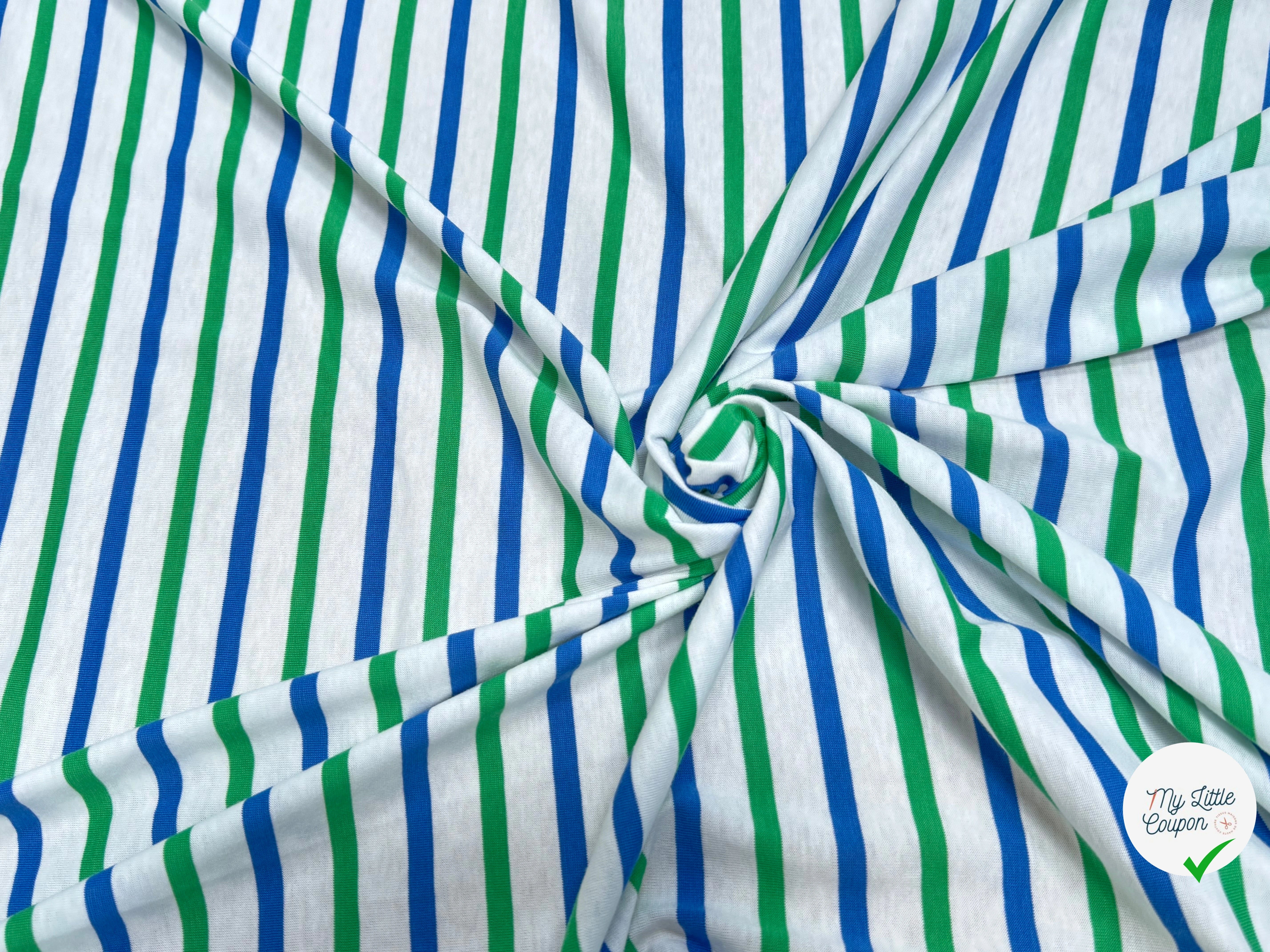 JERSEY DE COTON MARINIÈRE RAYURES NEIGE/VERT/MER - My Little Coupon