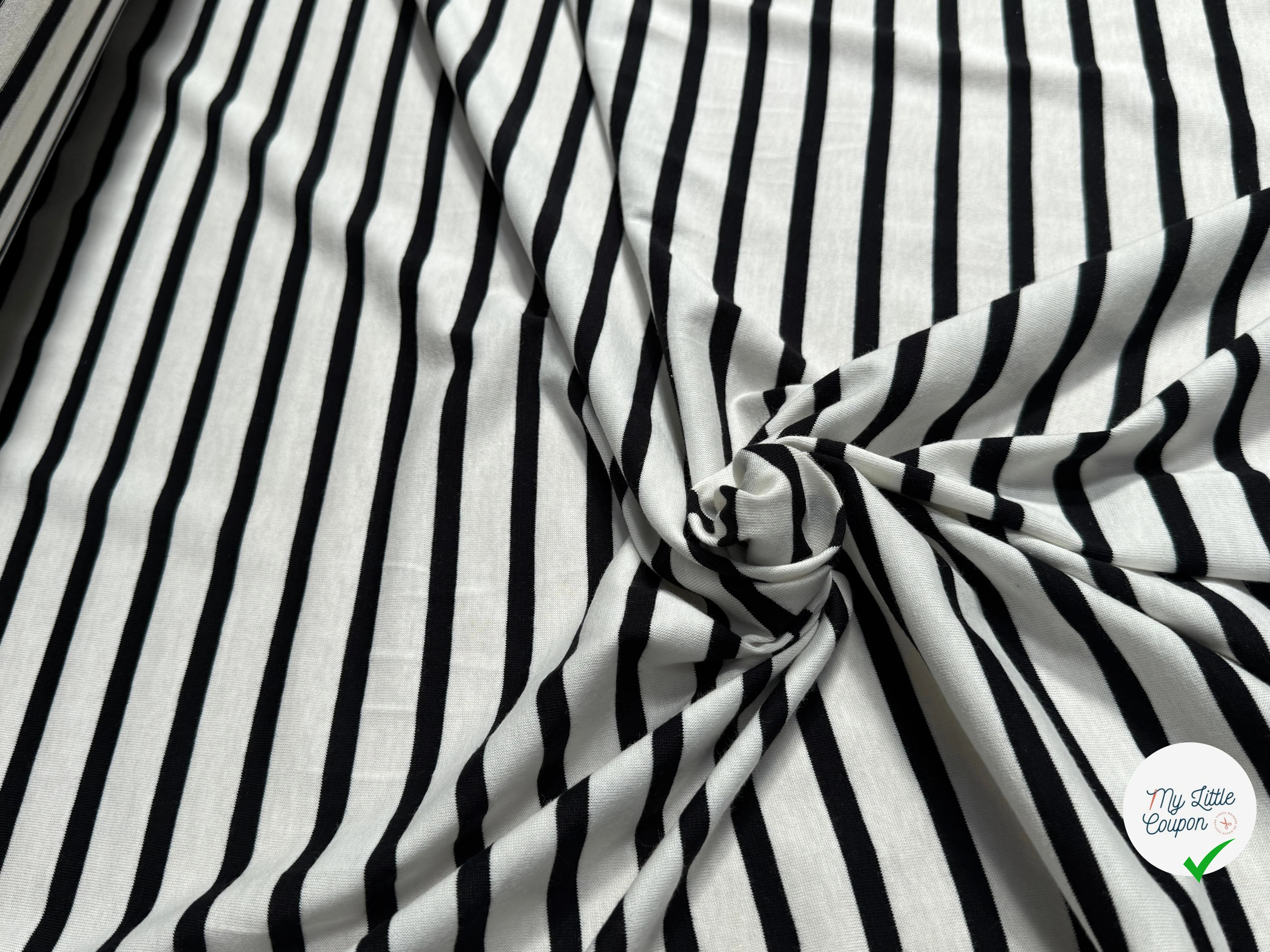 JERSEY DE COTON MARINIÈRE RAYURES SWAN/NOIR 145 - My Little Coupon
