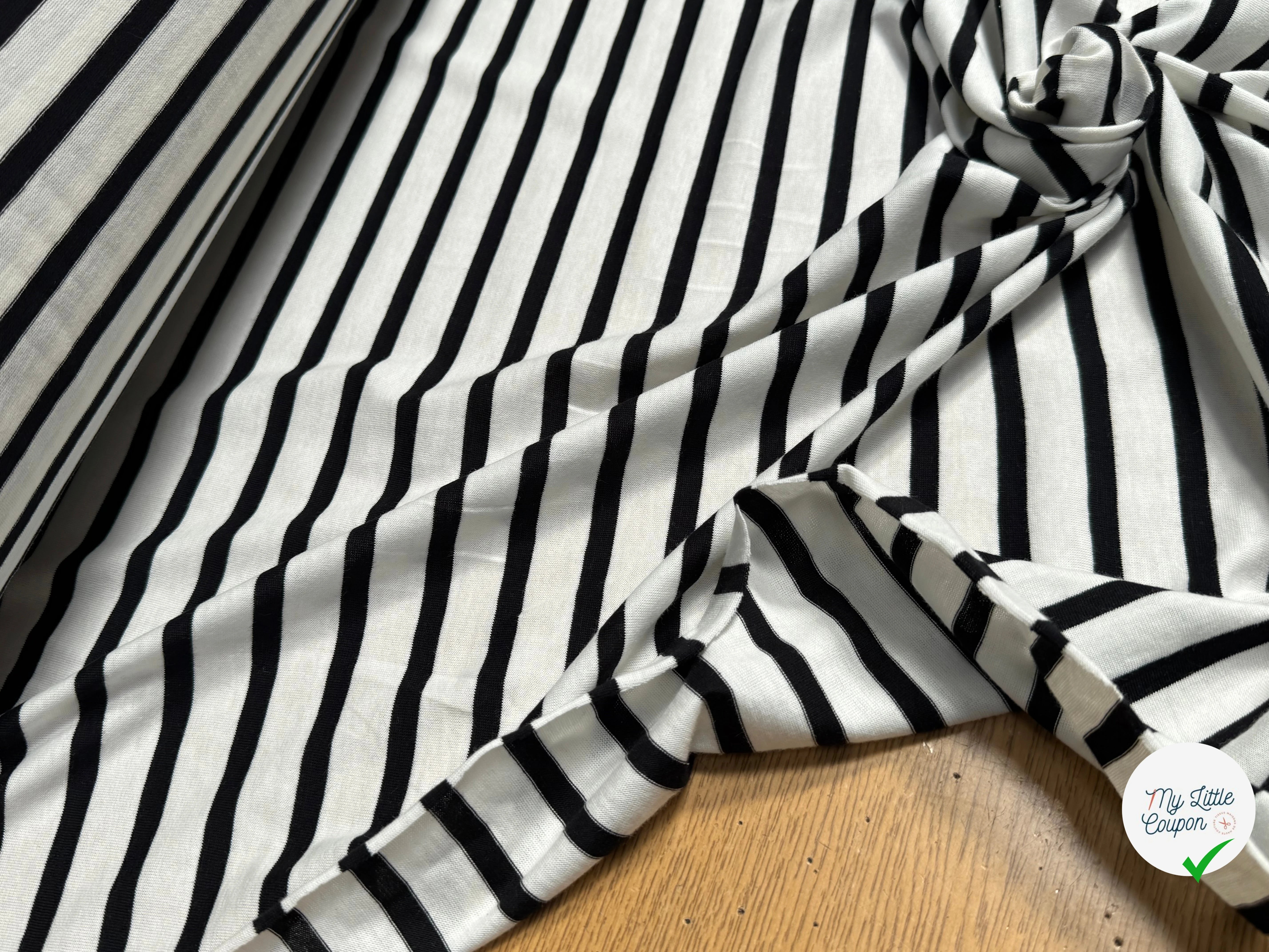 JERSEY DE COTON MARINIÈRE RAYURES SWAN/NOIR 145 - My Little Coupon